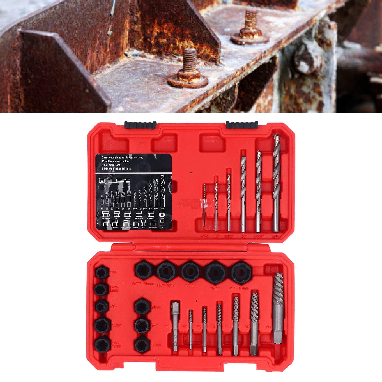 Extractor de Tornillos y extractores de 26 Piezas, fácil de extraer, Kit de Taladro HSS con Adaptador