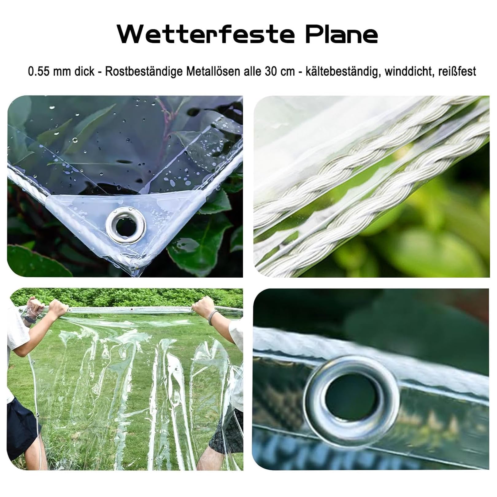 2x2m 650g/m² Wasserdicht Reißfest Plane 0.55 mm dick 2.5x4m Transparente wetterfest Kälteschutz abdeckplane mit ösen,Lochabstand 30 cm,Allzweckplane für den Außenbereich Einsetzbar Regendicht