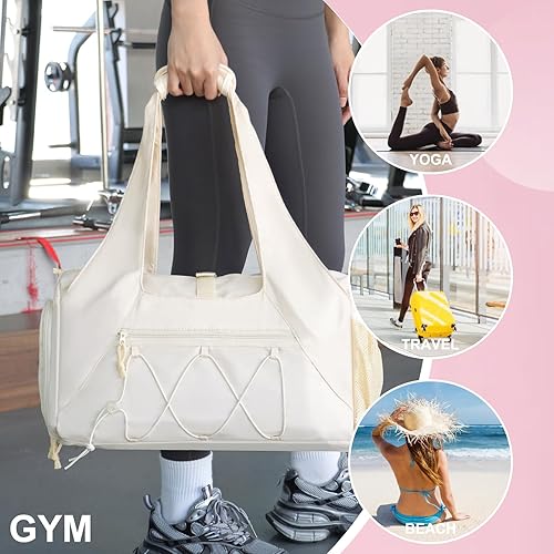 Miniatura 6 de Bolsa de gimnasio para mujer, bolsa de esterilla de yoga con compartimento para zapatos y bolsillo húmedo, bolsa de gimnasio de yoga deportiva con