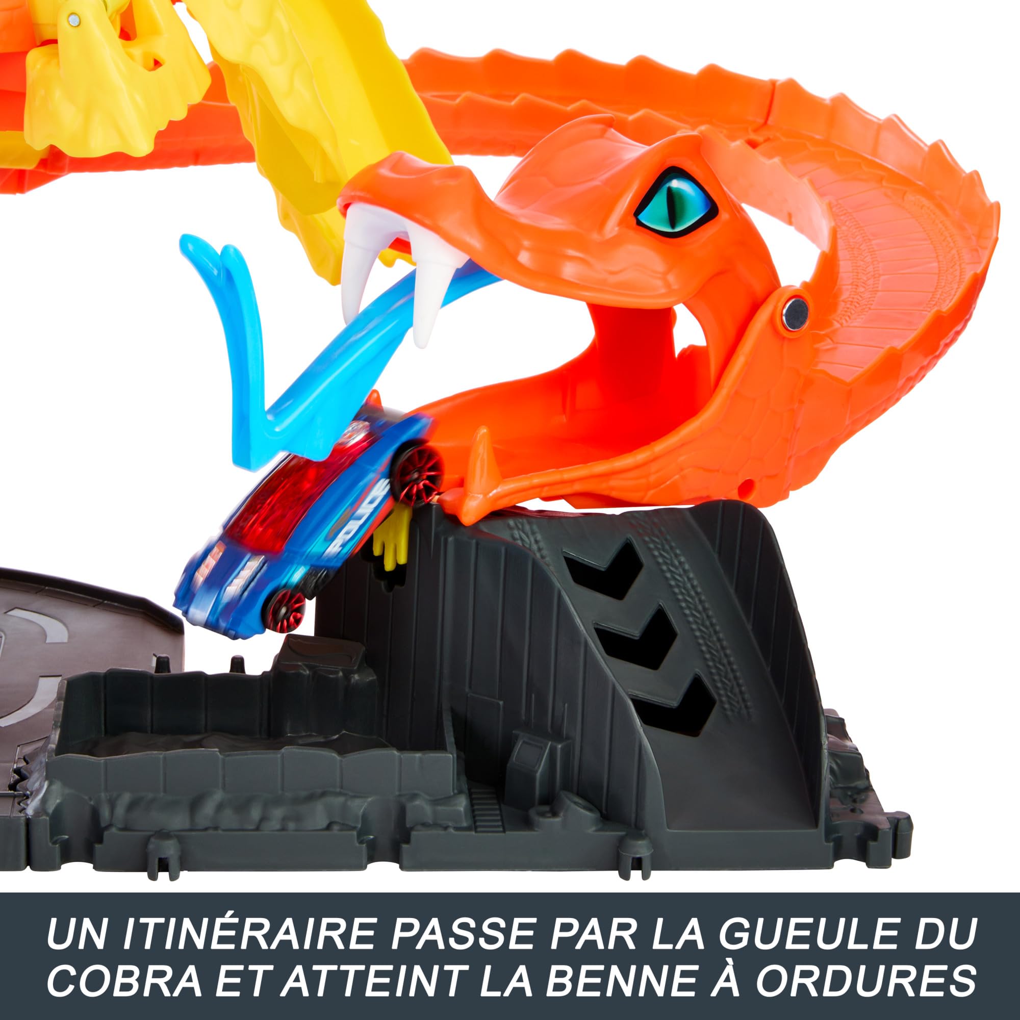 Hot Wheels Let’s Race Netflix - Coffret L’Attaque De La Pizzeria avec 1 Voiture Incluse, Piste Serpent en Spirale, Générateur Aléatoire, Échelle 1/64, Jouet Enfant, A Partir De 4 Ans, HTN81