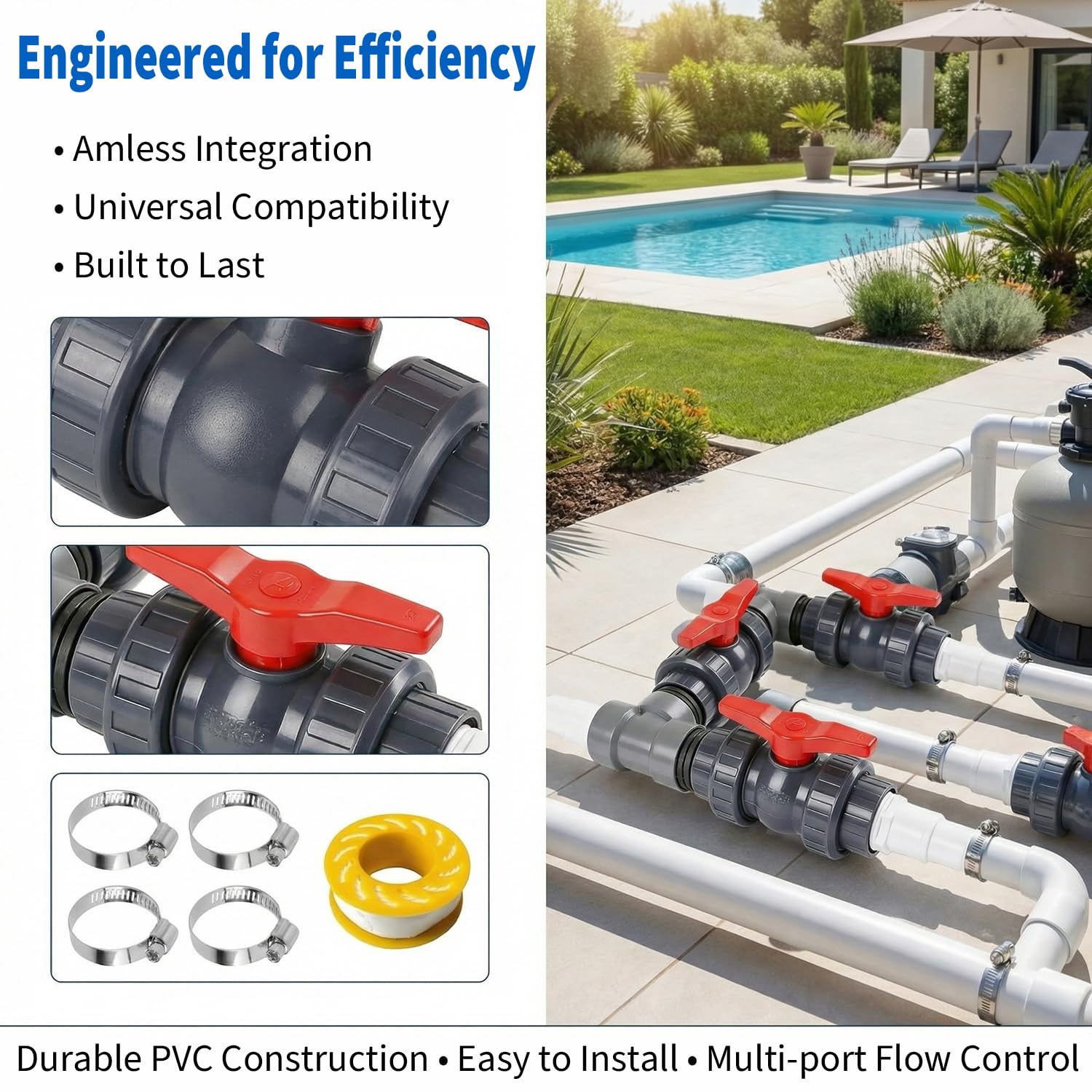 Bypass Pool Set, Bomba de Calor Pool Conector Set con Mangueras de 32 mm y 38 mm, Calefacción de Piscina para Una Óptima, Calefacción de Piscina Control del Suministro de Agua