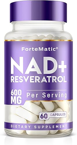 Fortematic NAD+ Reservatrol, suplemento de energía celular antioxidante natural, 600 mg, 60 cápsulas, fabricado en Estados Unidos