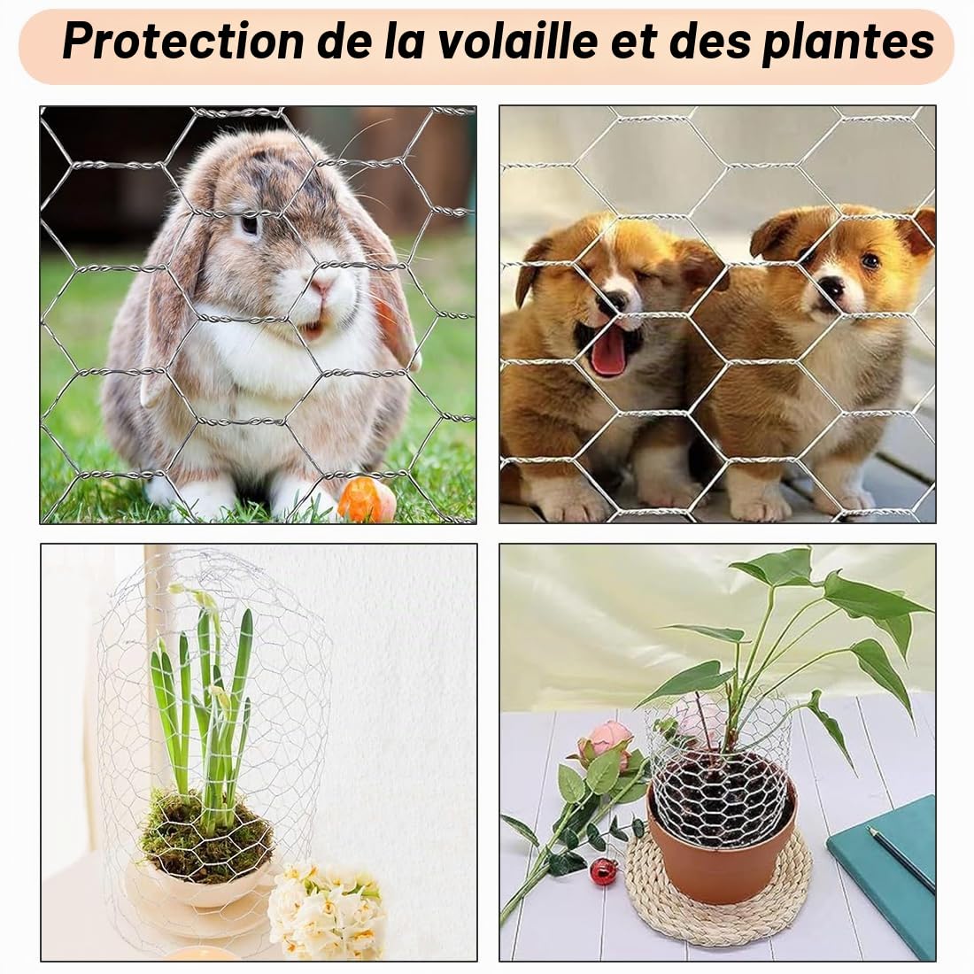 Rouleau de grillage pour poulet, 25 m x 40 cm, filet de clôture solide pour volaille, animal domestique, lapin, clôture de jardin, barrière animale, antirouille galvanisé, projets de bricolage