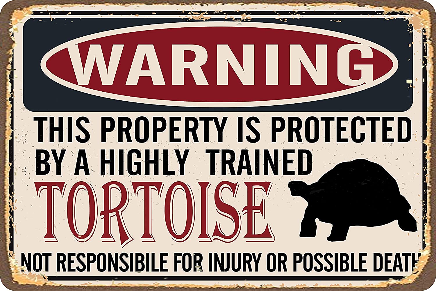 Ensound A31 Warning Property Protected By Tortoise Retro Metal Tin Sign Vintage Aluminum Sign For Home Coffee Wall Decor 8X12 Inch