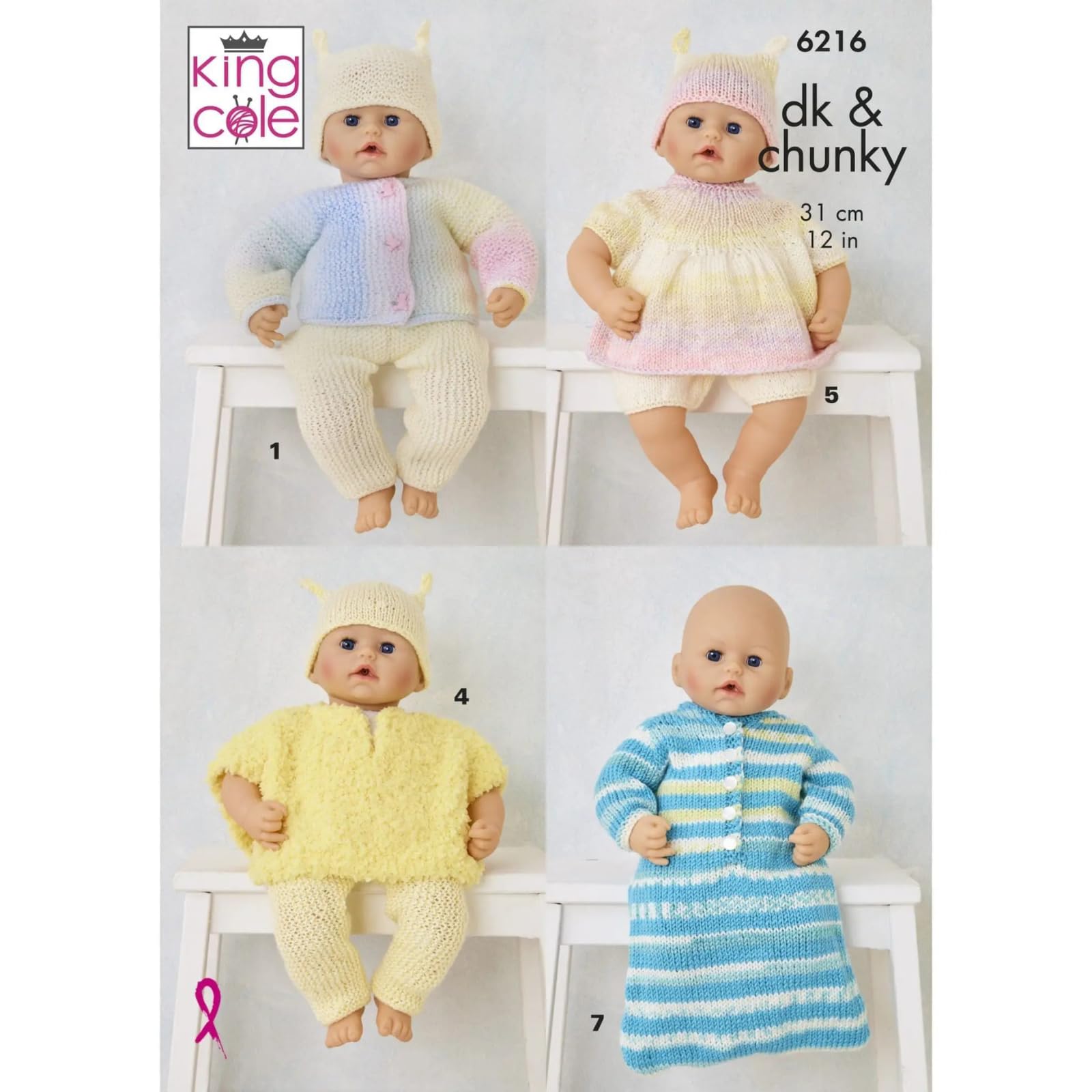 King Cole Baby Premature Double Knitting Pattern Chunky Dolls Clothes 6216