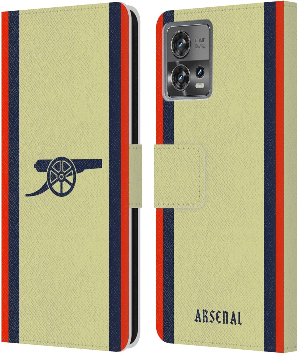 Head Case Designs Officially Licensed Arsenal FC Away 2021/22 Crest Kit Leather Wallet Case Compatible with Motorola Moto Edge 30 Fusion