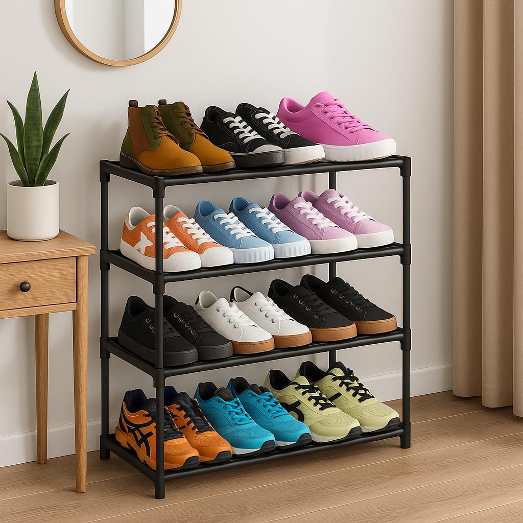 VDIX Make Multipurpose Shoe Rack | Shoe Storage Organizer with 4 Tier Foldable & Stackable Stand | Lightweight, Durable Plastic & Metal Shoes Rack for Bedroom-image-46