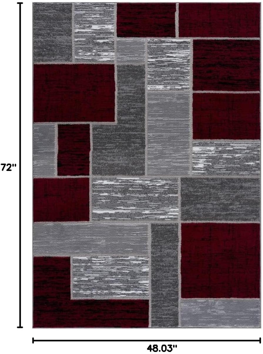 L'Baiet Verena Geometric Area Rug Red Grey 4' x 6' Medium Area Rugs Carpet for Living Room, Bedroom, Dining Table, Office, Hallway, Foyer | Neutral Colorful Modern Abstract Home Decor