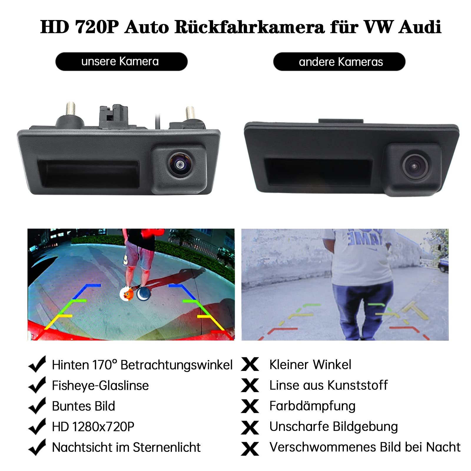 HD 720P Auto Rückfahrkamera für Audi A4L A5 A3 Q3 Q5 RS6 VW Passat Tiguan Jetta Sharan Lavida Skoda mit Kofferraumgriff
