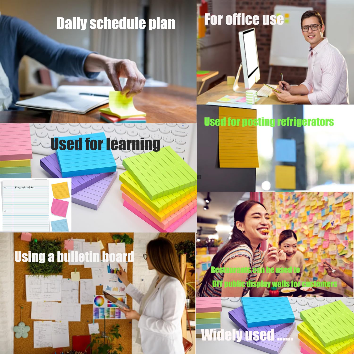 5400 Blätter Haftnotizen,Liniierte Haftnotizblöcke,Selbstklebende Klebezettel 76 x 76 mm,72 pads Helle Haftnotizzettel Bunte Quadratische Sticky Notes für Büro Zuhause Schule,12 Farben,75 Blätter/Pad