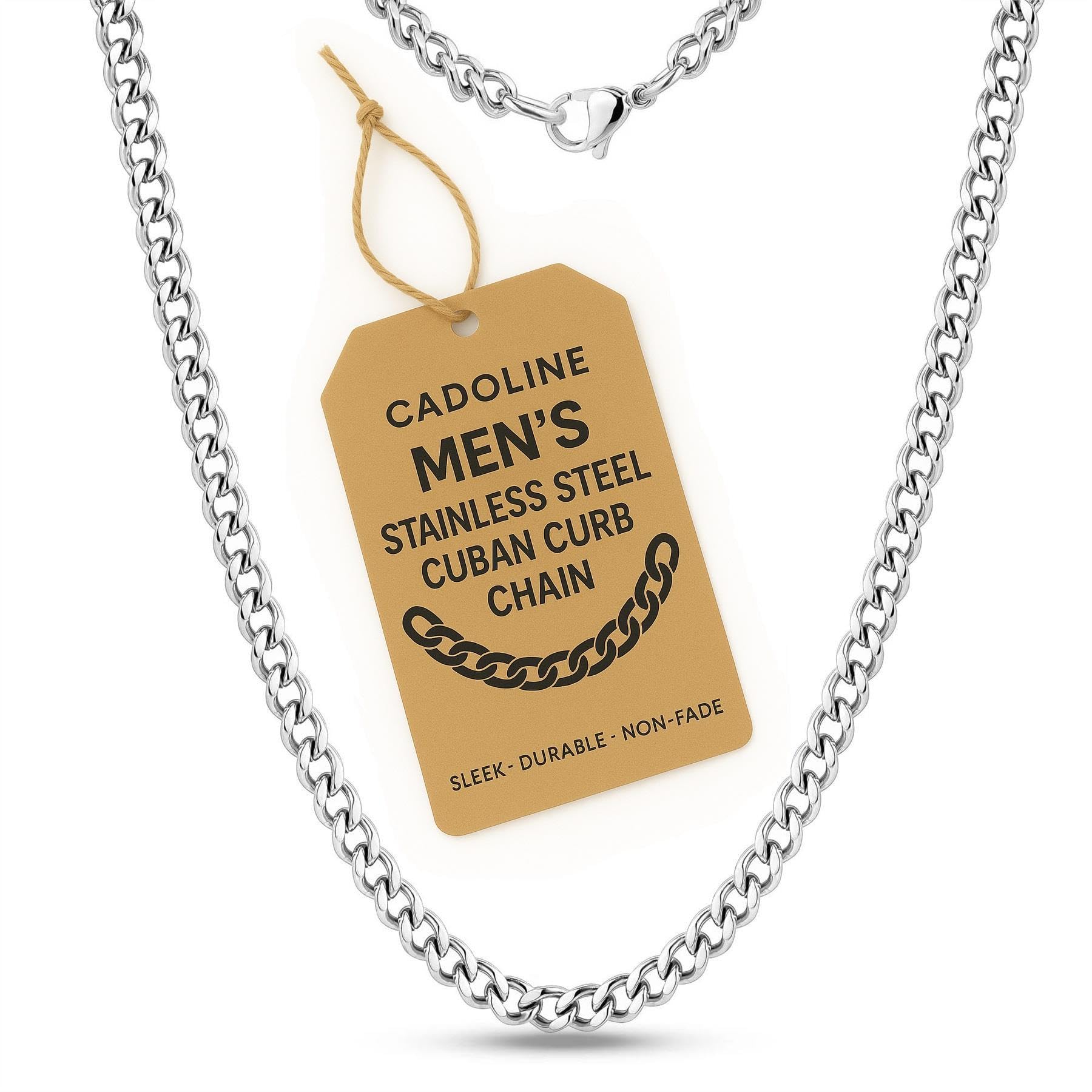 Cadoline Collana da uomo in acciaio inossidabile 316L, catena da 15 mm, catena in argento da 16 pollici