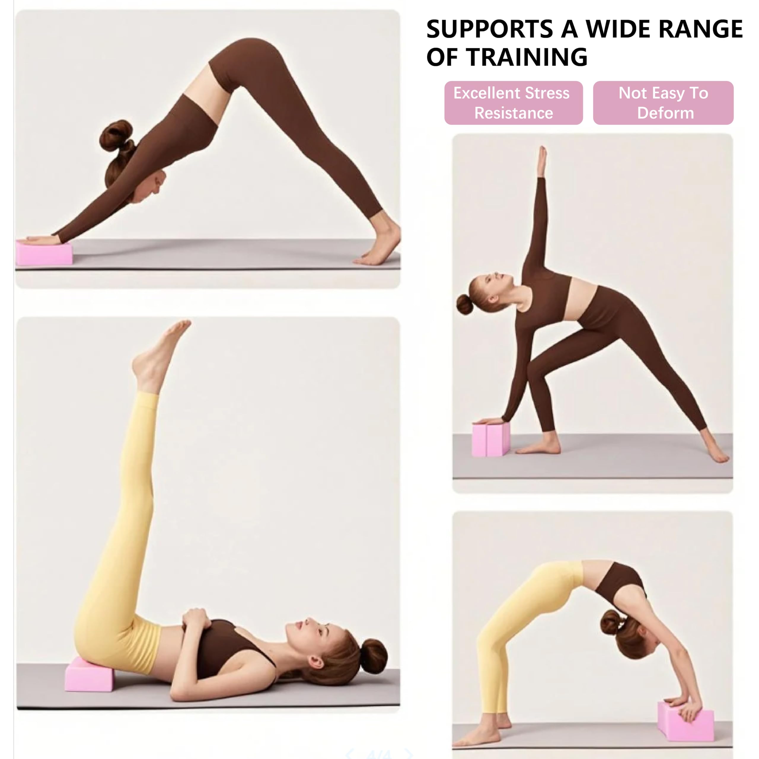 MAOMUN 6 Mattoncini Yoga Blocchi Yoga con Elastici Palestra e Cinghia, Antiscivolo Blocks, Leggero Mattoncini Mattoncino Pilates Essential Kit per Equilibrio Stretching Pilates