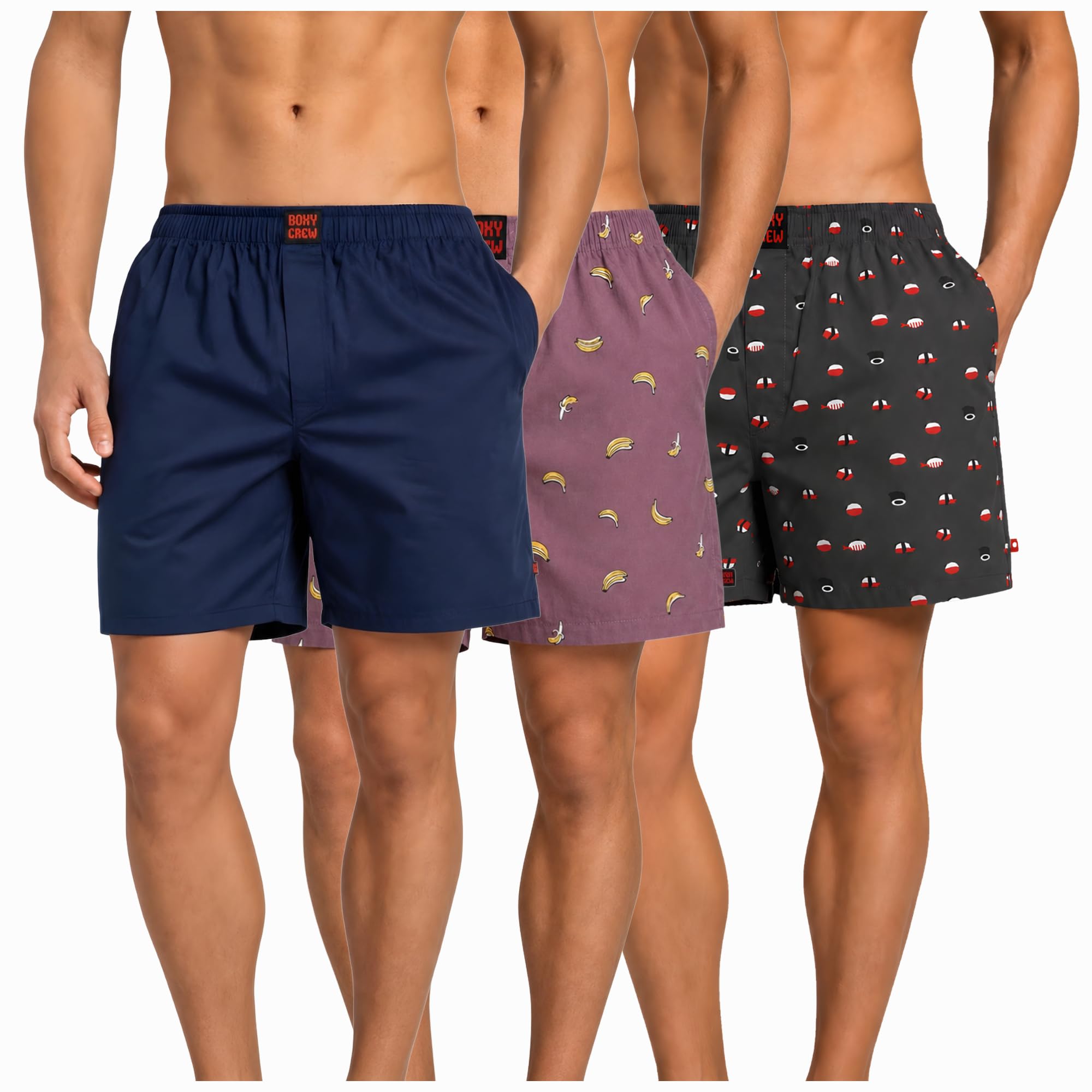 Men's 100% Cotton Boxer Shorts Pack of 3, Navy Blue, Rose Pink & Charcoal | Woven Boxers with Side Pockets, No-Marks Elastic Waistband, Breathable Relaxed Fit | Style 002-006-012-image-48
