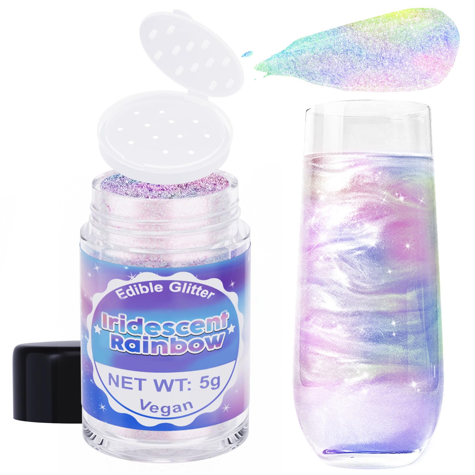 Edible Glitter - Luster Dust Edible for Cocktail Food Grade Drink Glitter for Cake Decorations, Easter Eggs, Baking, Macarons, Strawberries - 5g/Bottle (Iridescent)