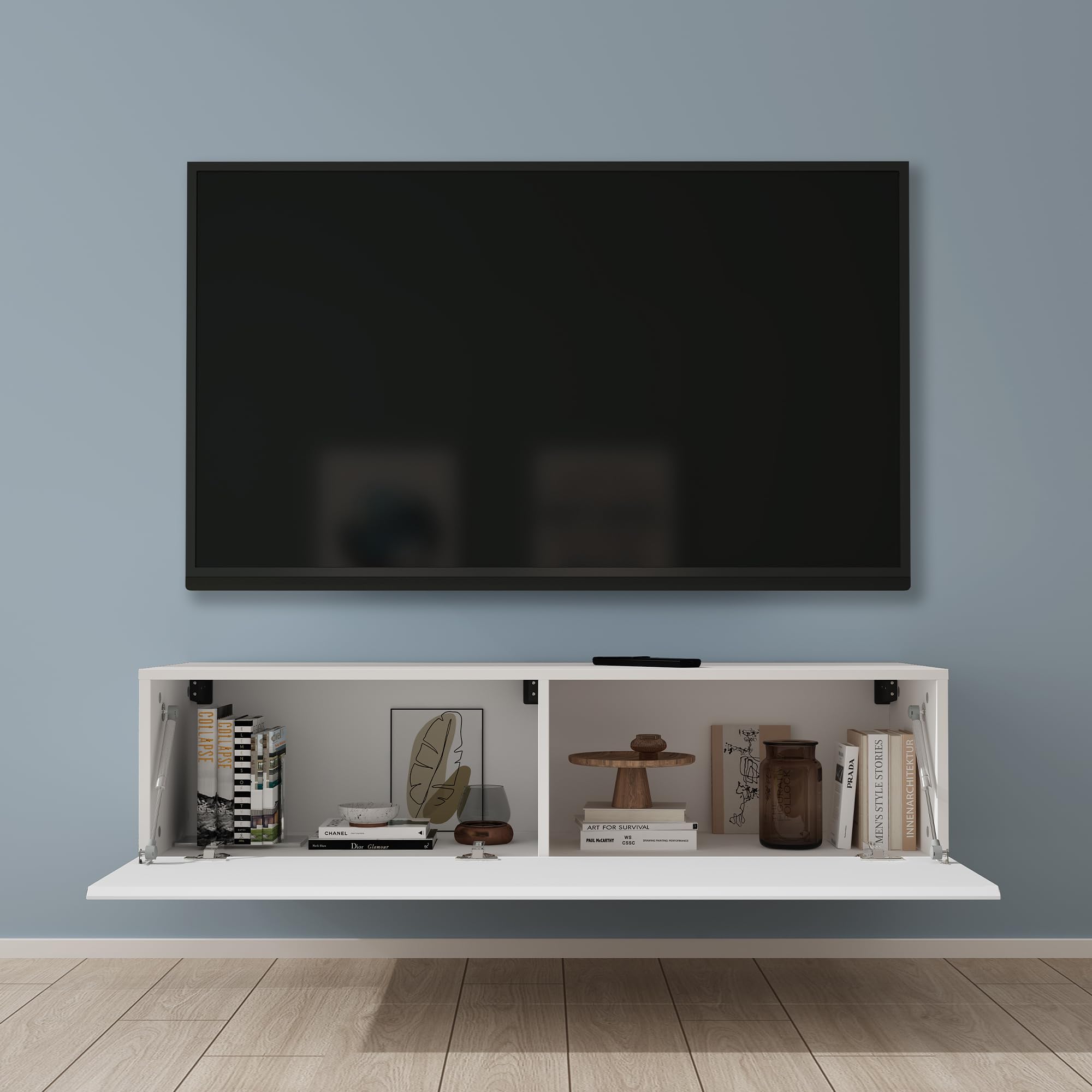Mai & Mai Fernsehtisch Fernsehschrank TV Schrank Verdeckter Griff mit Soft-Close Lowboard Hängeschrank für Wohnzimmer in Matt Weiß BTH: 120x40,2x30 cm Fernsehschrank02