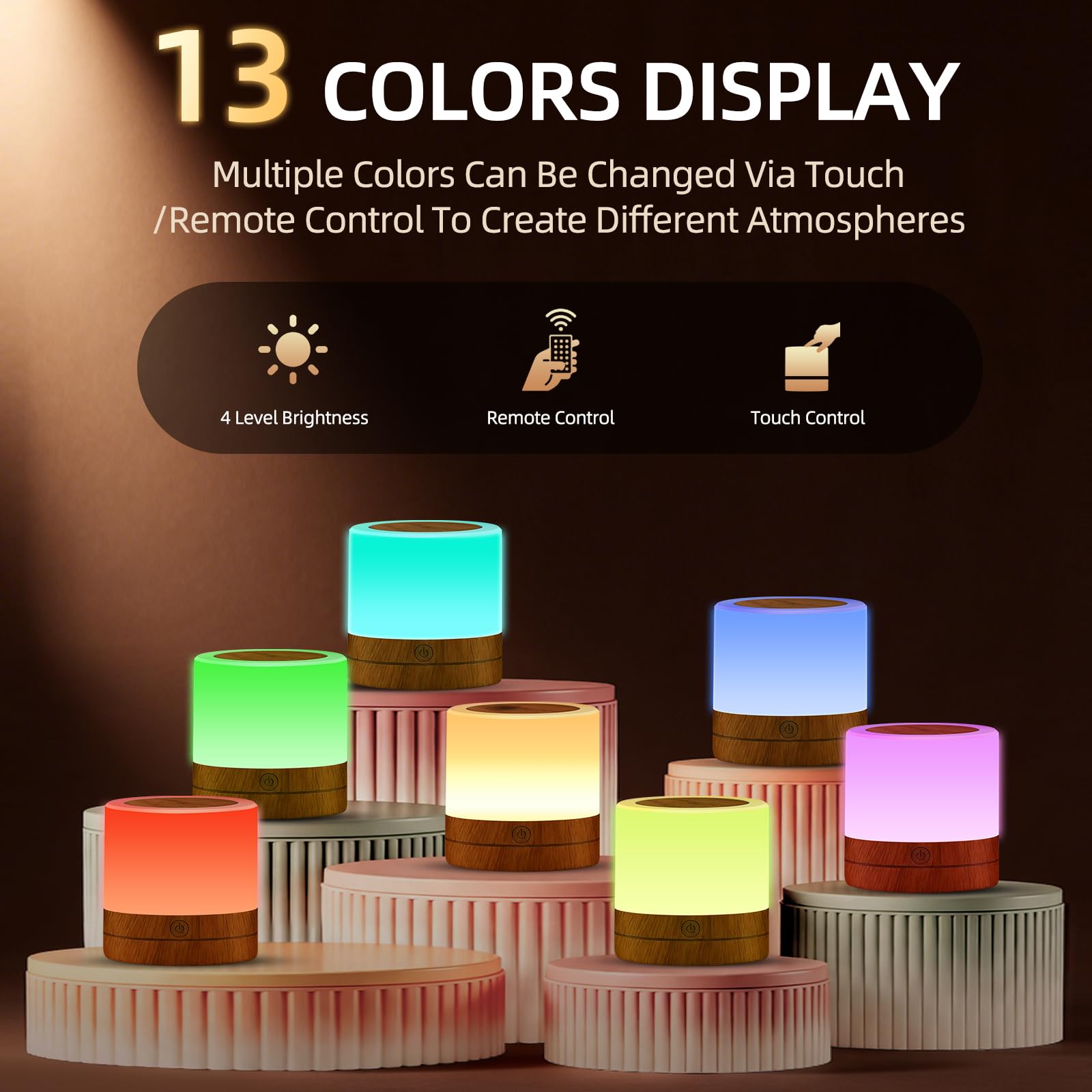 Luce notturna portatile per bambini, ricaricabile tramite USB, piccola lampada da scrivania, 13 colori RGB, 4 luminosità e 1 telecomando, lampada da comodino touch per cameretta dei bambini