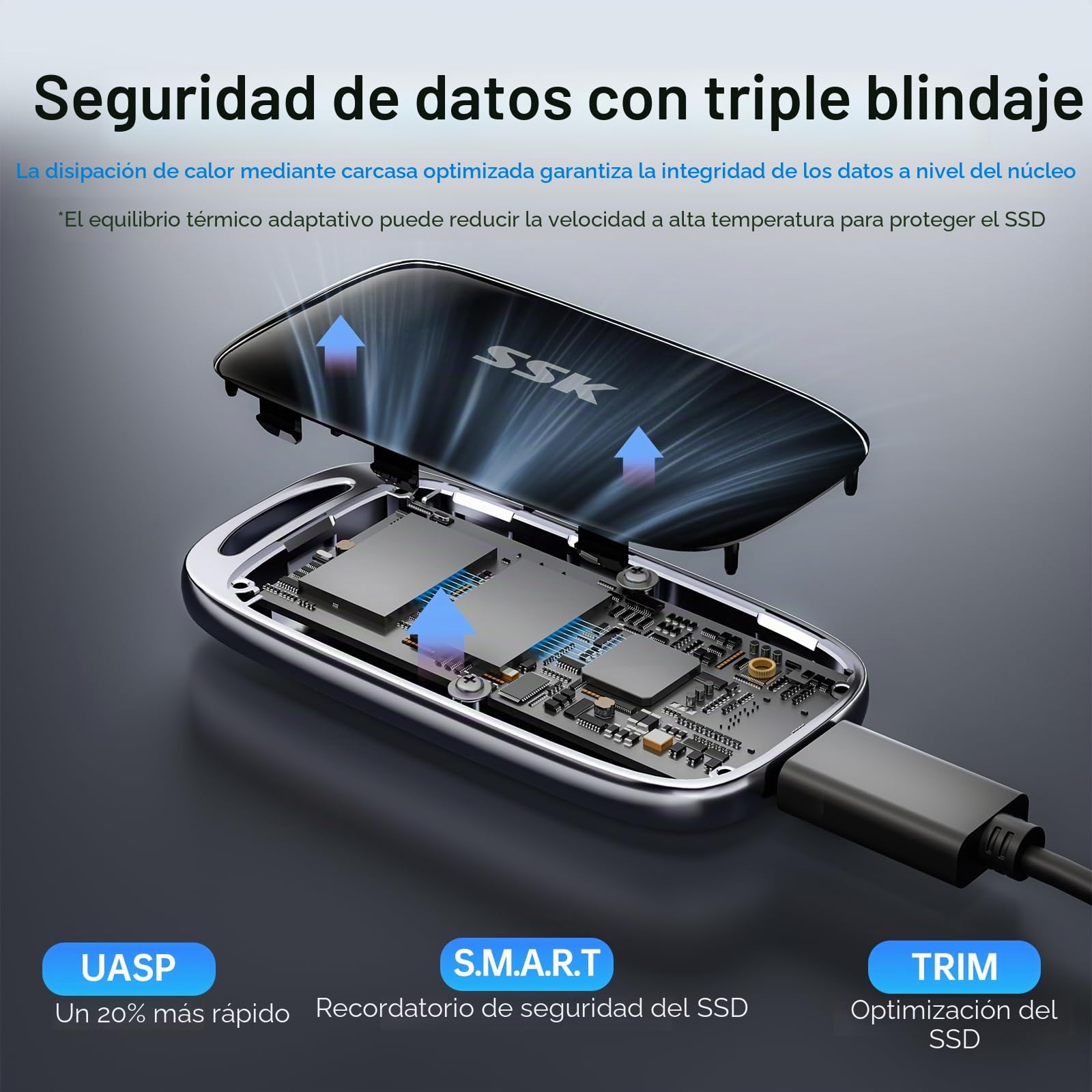 SSK 1TB Portátil Disco Duro Externo SSD hasta 2000 MB/s, USB 3.2 Gen2x2 SSD Externo para iPhone 15/16 Pro/Mac/Phone OTG/portátil/PC y Consola de Juegos, con Pantalla LED