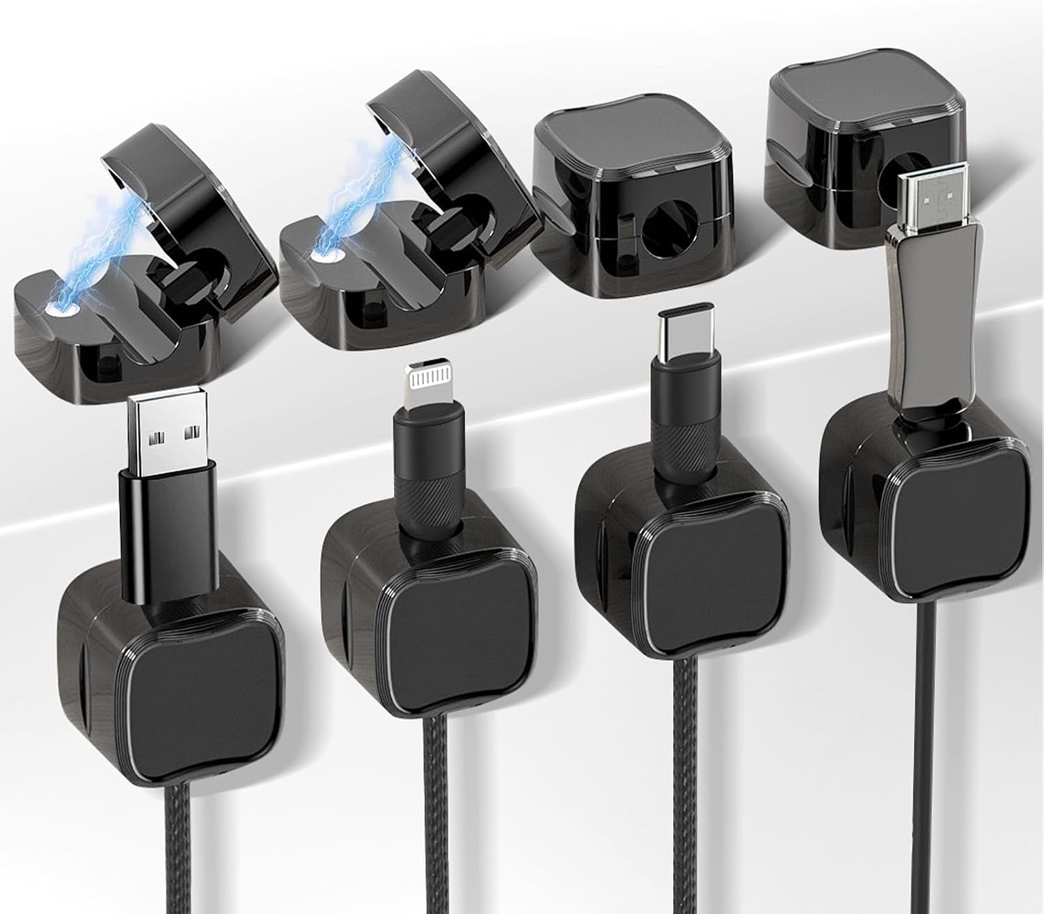 8 Pack Magnetic Cable Clips, Adjustable Magnetic Cord Organizer, Adhesive Magnetic Cord Holder for Desk, Home, Office, Car, Nightstand