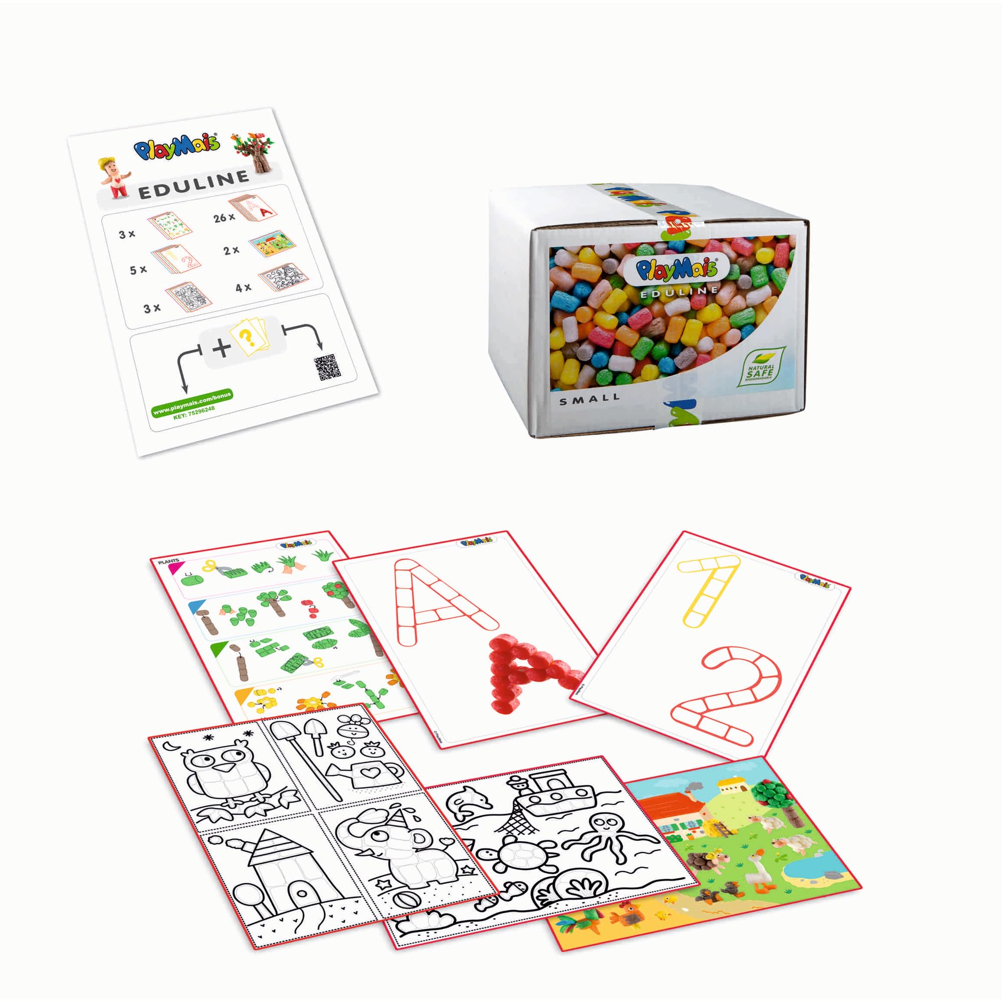 Playmais EDULINE Bastel-Set für Kinder ab 3 Jahren | Motorik-Spielzeug 50 Seiten Vorlagen zum Basteln & Lernen | Fördert Kreativität & Feinmotorik | Natürliches Spielzeug (Small