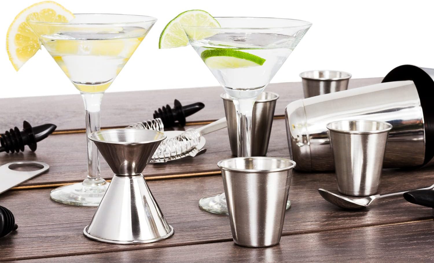 LexiHome 16 Pc Cocktail Making Set, Bartender Kit, Cocktail Shaker Gift Set, Bar Accessories, Drink Tool Kit with Drink Shaker, Hawthorne Strainer, Bar Spoon, Bottle Opener, Tin Shot Glasses, & More