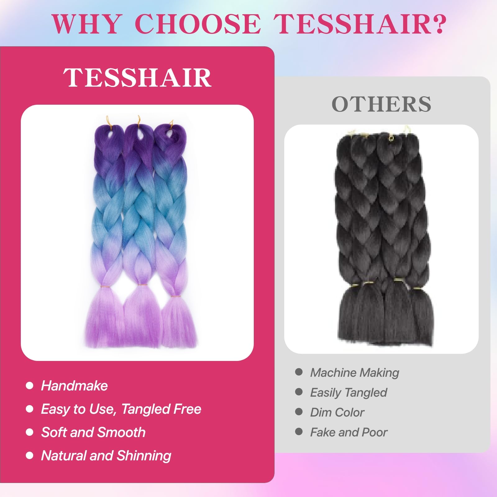 tesshair Braiding Hair Extensions 24 Inch Jumbo Braiding for Twist Braiding Synthetic Fashion Braids Extensions Hair Natural Braid Extensions for Women Grils (Dark Purple/Blue/Light Purple - Image 3