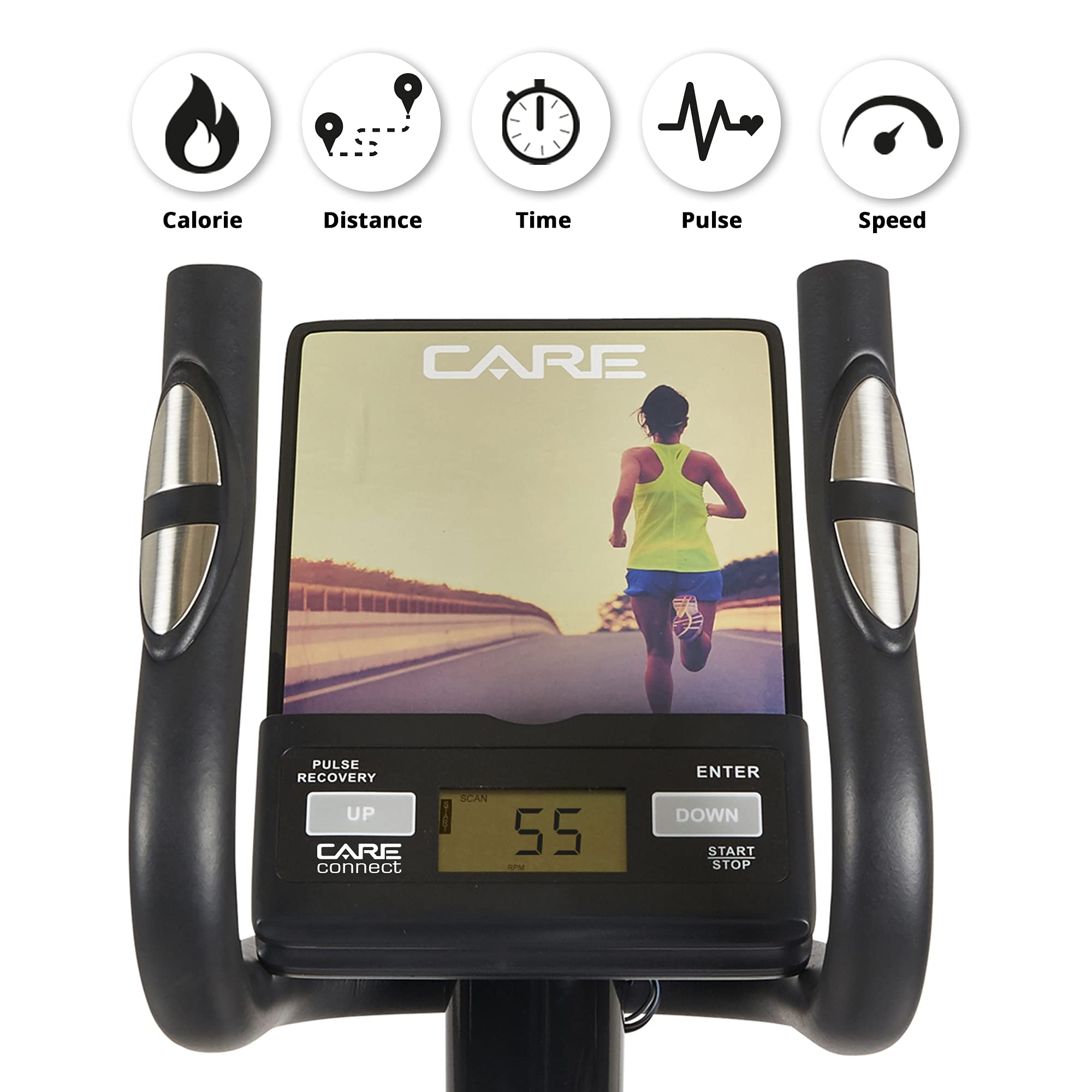 Care Fitness - Vélo Elliptique Motorisé CE-665-24 Niveaux de Difficulté - 6 programmes – Écran LCD -Connectivité Application Kinomap - Masse d'Inertie 10kg