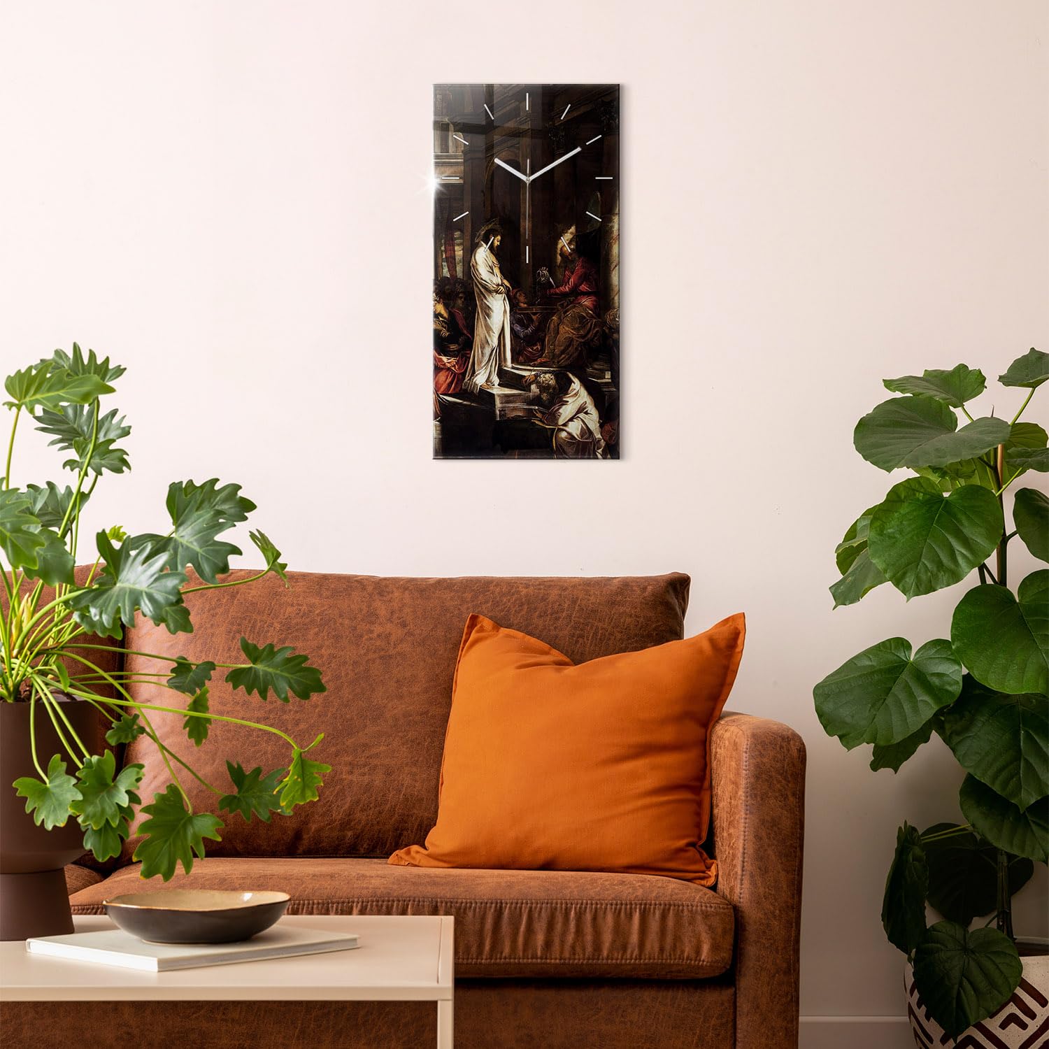 Sacroarte 30x60cm Orologio da parete In vetro Orologio lancette bianche - Gesù e Pilato