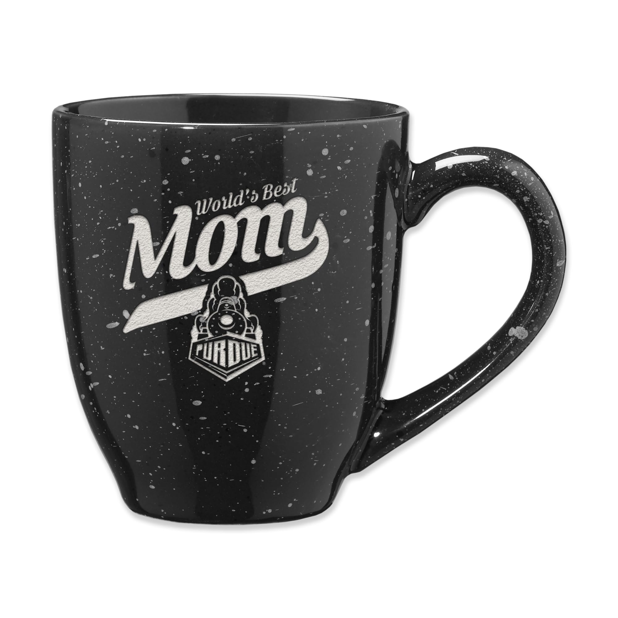 Rico Industries NCAA Purdue Boilermakers Mom-Black 16 oz Team Color Laser Engraved Speckled Ceramic Coffee Mug