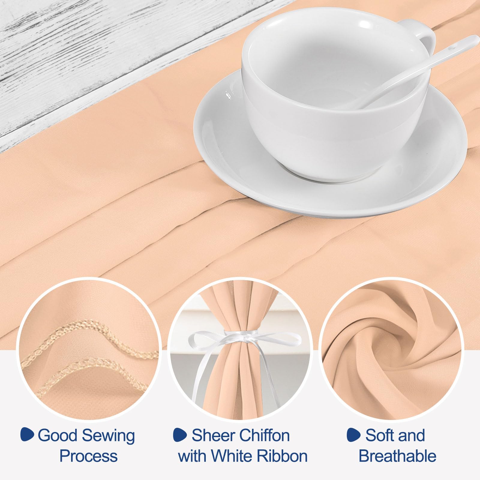 Amazon｜uxcell シフォンテーブルランナー 3 M 72 x 305 cm 素朴な