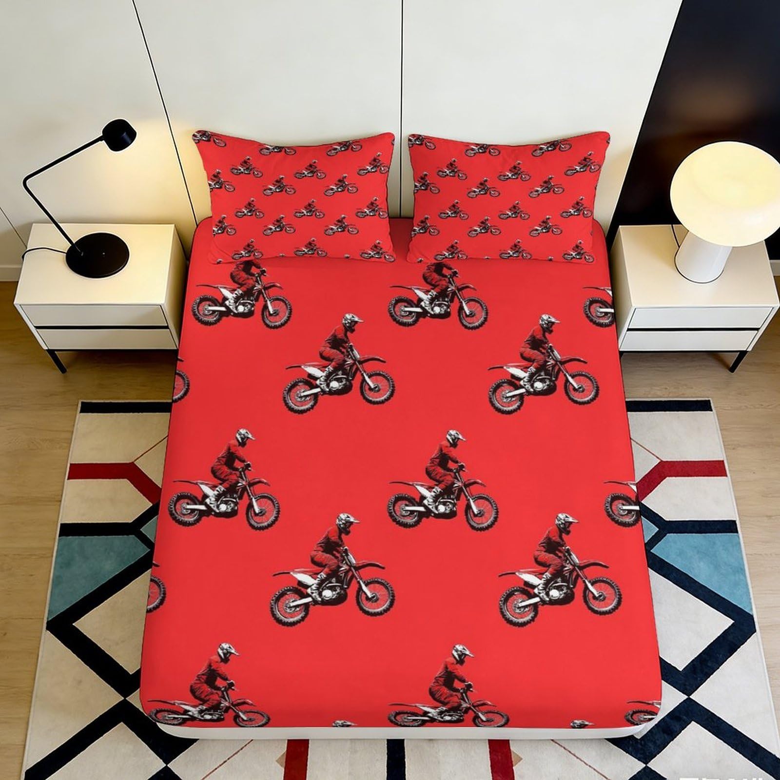 3D Printed Motorcycle Fitted Sheet Microfiber Deep Pocket Non-Slip Motorcycle Mattress Fitted Cover for Bedroom 200x200x25cm 90x200x25cm