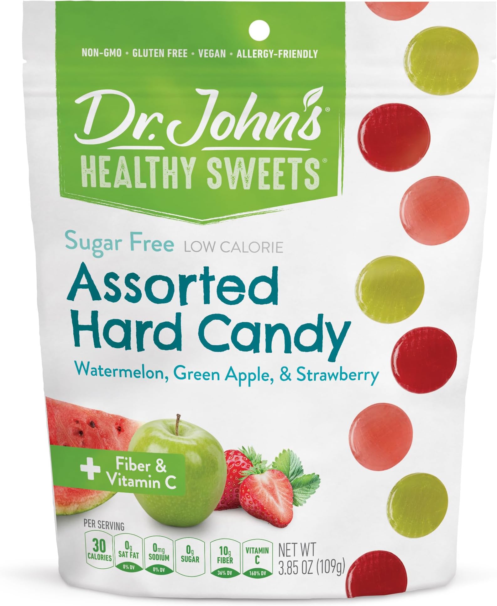 Dr. John's Healthy Sweets Sugar Free Candy, Hard Candy with Zero Sugar, Low Calorie Snacks, Keto Friendly, Vegan, Gluten Free, Fruit Flavors, 24 count, 3.84 OZ
