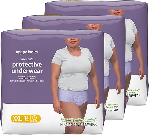 Tienda Basics Ropa interior protectora para mujer, incontinencia y posparto, máxima absorción, extra grande, lavanda, 42 unidades, (3 paquetes de 14)