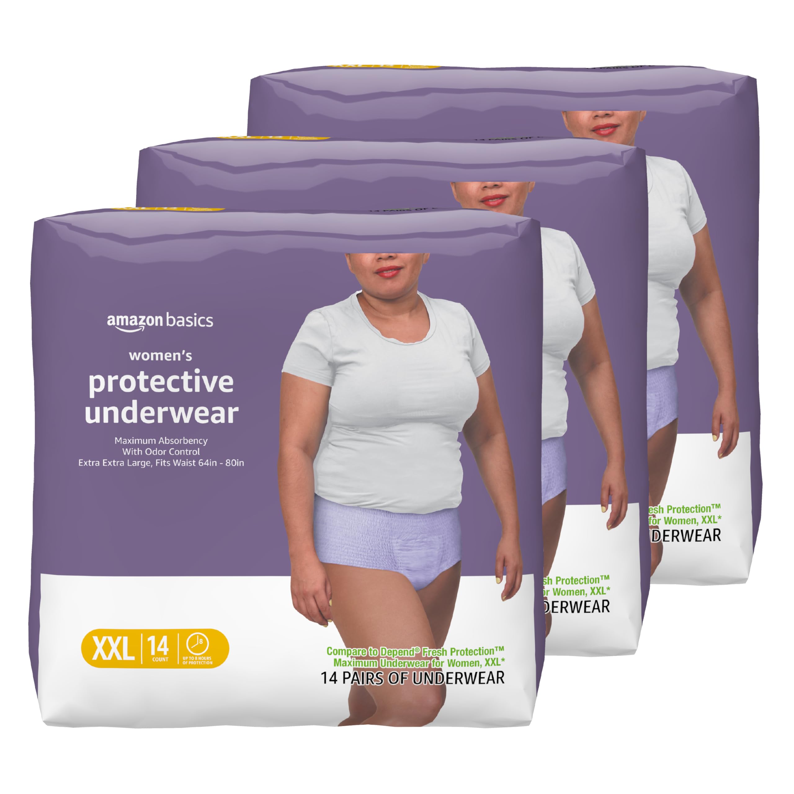 Amazon Basics Incontinence Underwear for Women, Protective, Disposable, Postpartum, Maximum Absorbency, XX-Large, Lavender, 42 Count (3 Packs of 14)