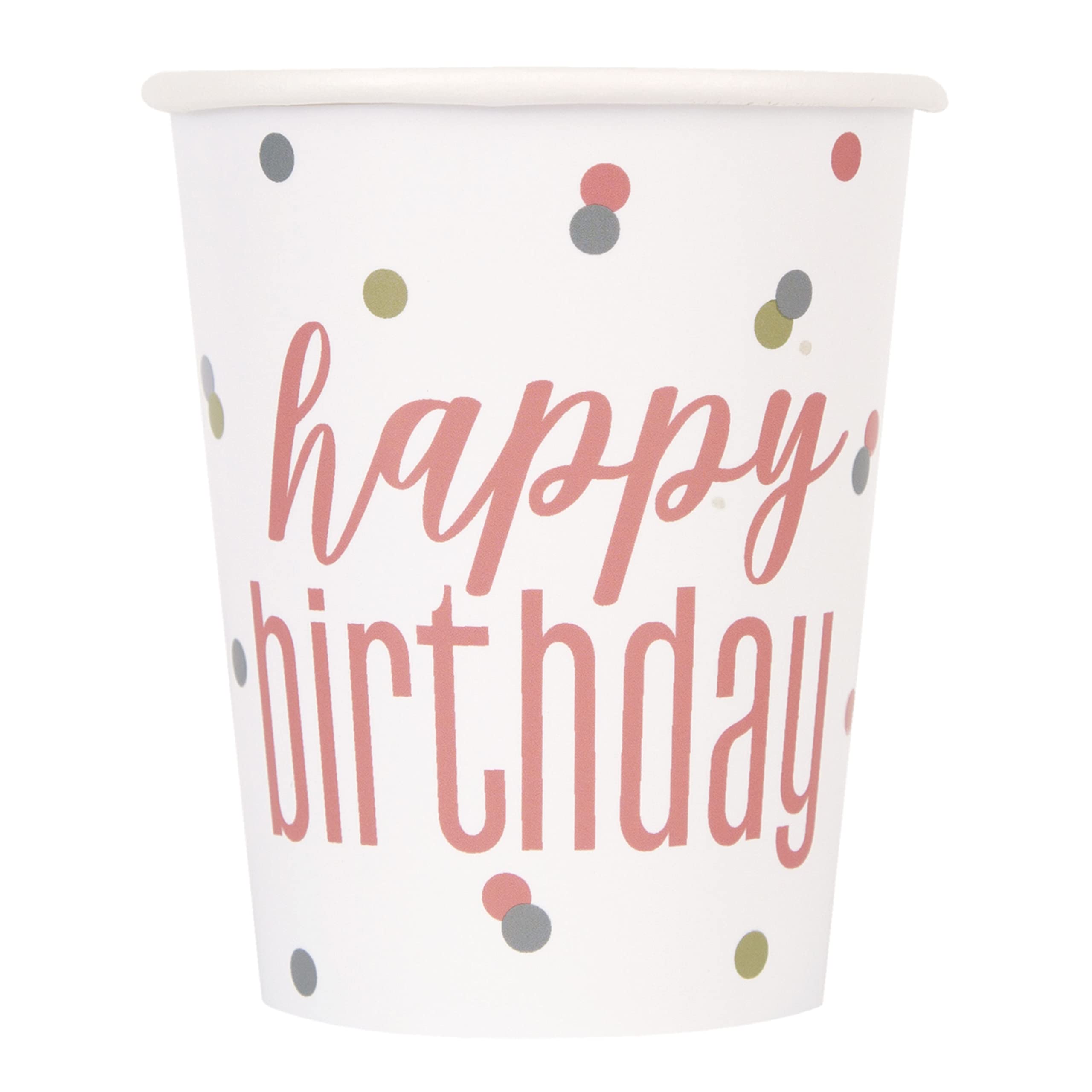 Unique Party Gold Paper Cups, Glitz Rose 266Ml, 8 Pack