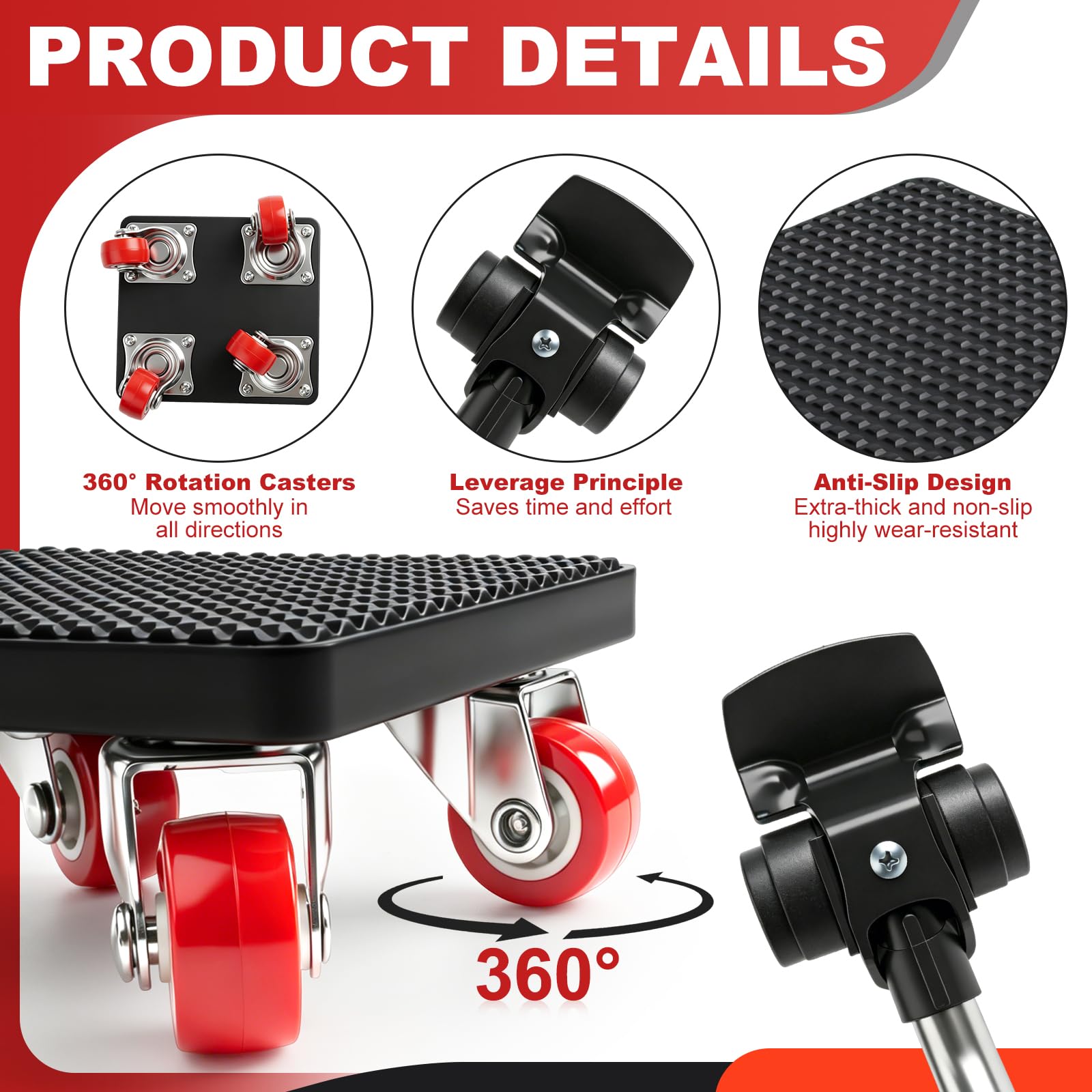 Leve meuble lourd Lot de 9 Déplacer, Charge Maximale 500 kg, Kit Roues Rotatives 360°, Soulever, Roulettes pour Meubles Lourds
