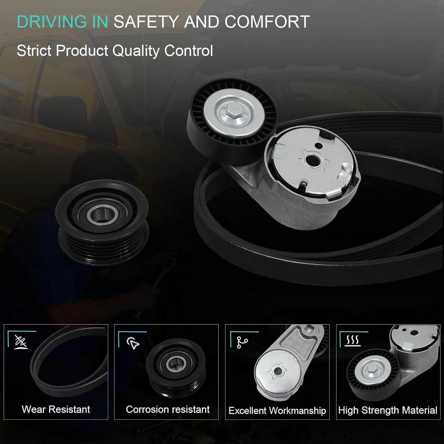 AUCERAMIC Engine Serpentine Belt Tensioner Idler Pulley Drive Kit Fit for 2011-2019 Dodge Grand Caravan Journey Avenger for 2011-2016 Ram C/V Chrysler 200 Town & Country 3.6L