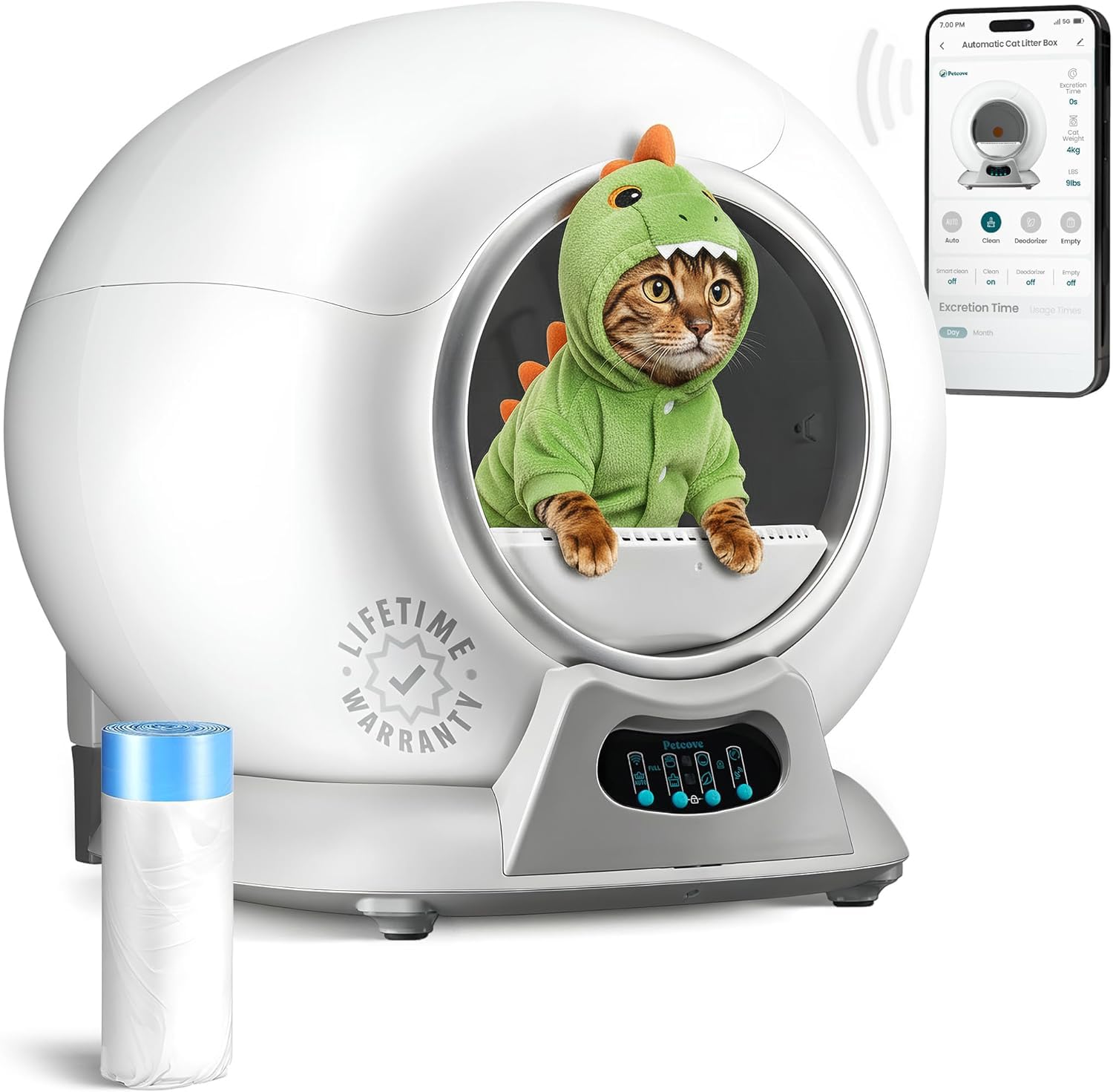 PetCove Self Cleaning Automatic Litter Box for Multi cat - XL Capacity/Quiet Operation/Odor Control/Anti-Pinch Safety/Easy App Control with Ultra Fast 5 GHz Wi-Fi - Includes Litter Bag Liners