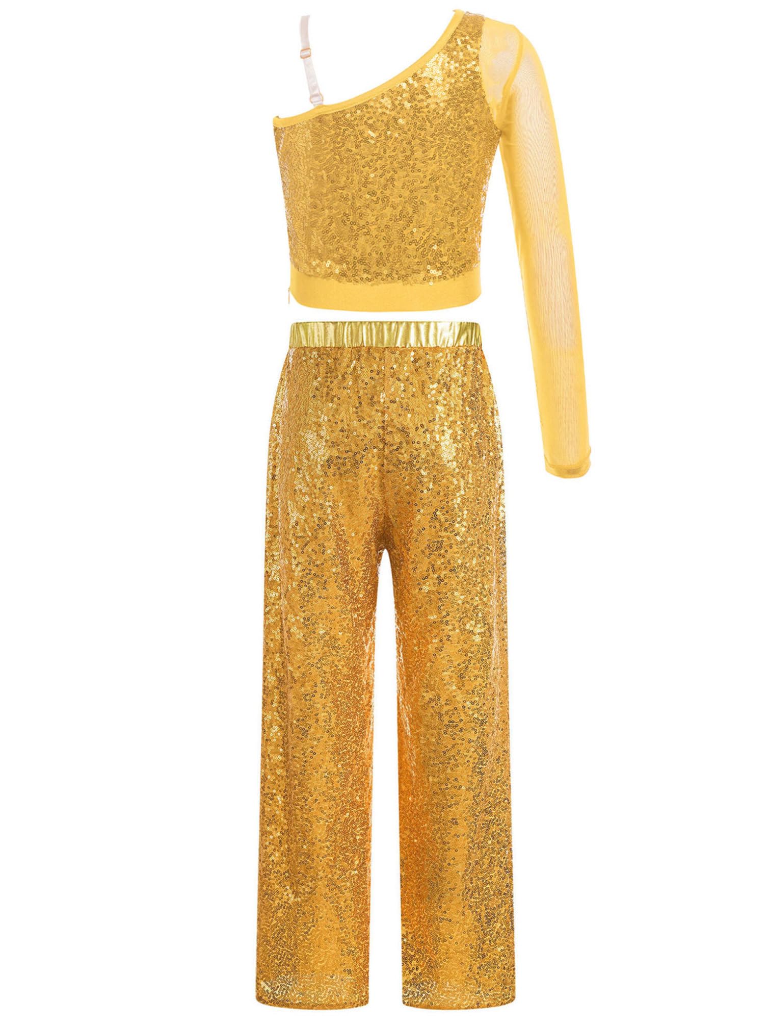 YiZYiF Costumi da Ballo Bambina Crop Top Danza Moderna Manica Lunga con Pantaloni Scintillanti Hip Hop Tuta da Ginnastica