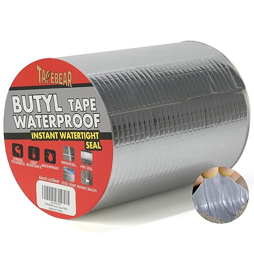 TAPEBEAR Cinta de butilo impermeable de 6 pulgadas x 16 pies, cinta de aluminio mejorada resistente para reparación de caravanas, toldos, ventanas,