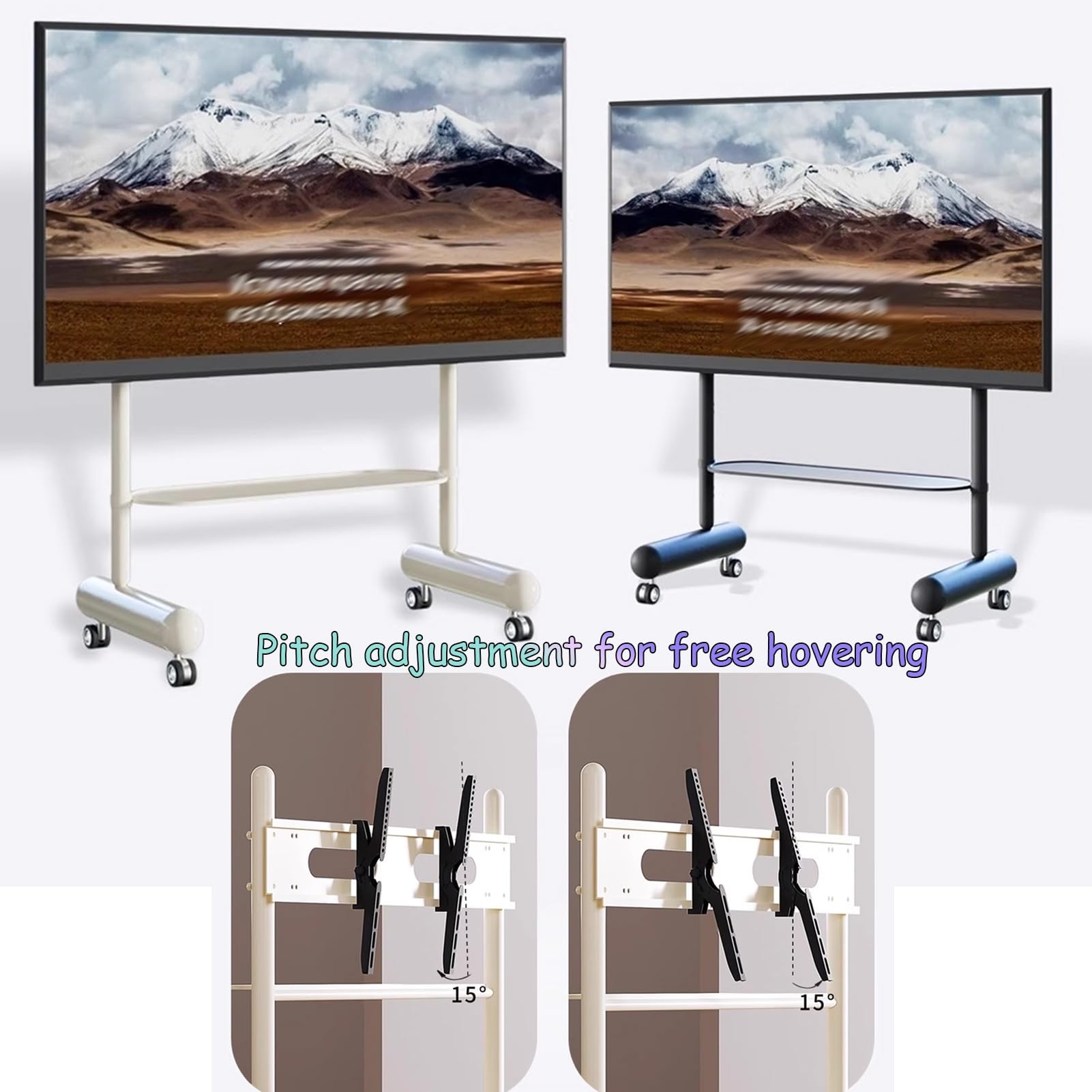 Soporte TV Pie, Carrito Portátil con Ruedas, Soporte TV Ruedas para, Altura Ajustable, Suelo con Ruedas e Inclinación, for Casa Y Oficina.(Wit,40-55 Inches)