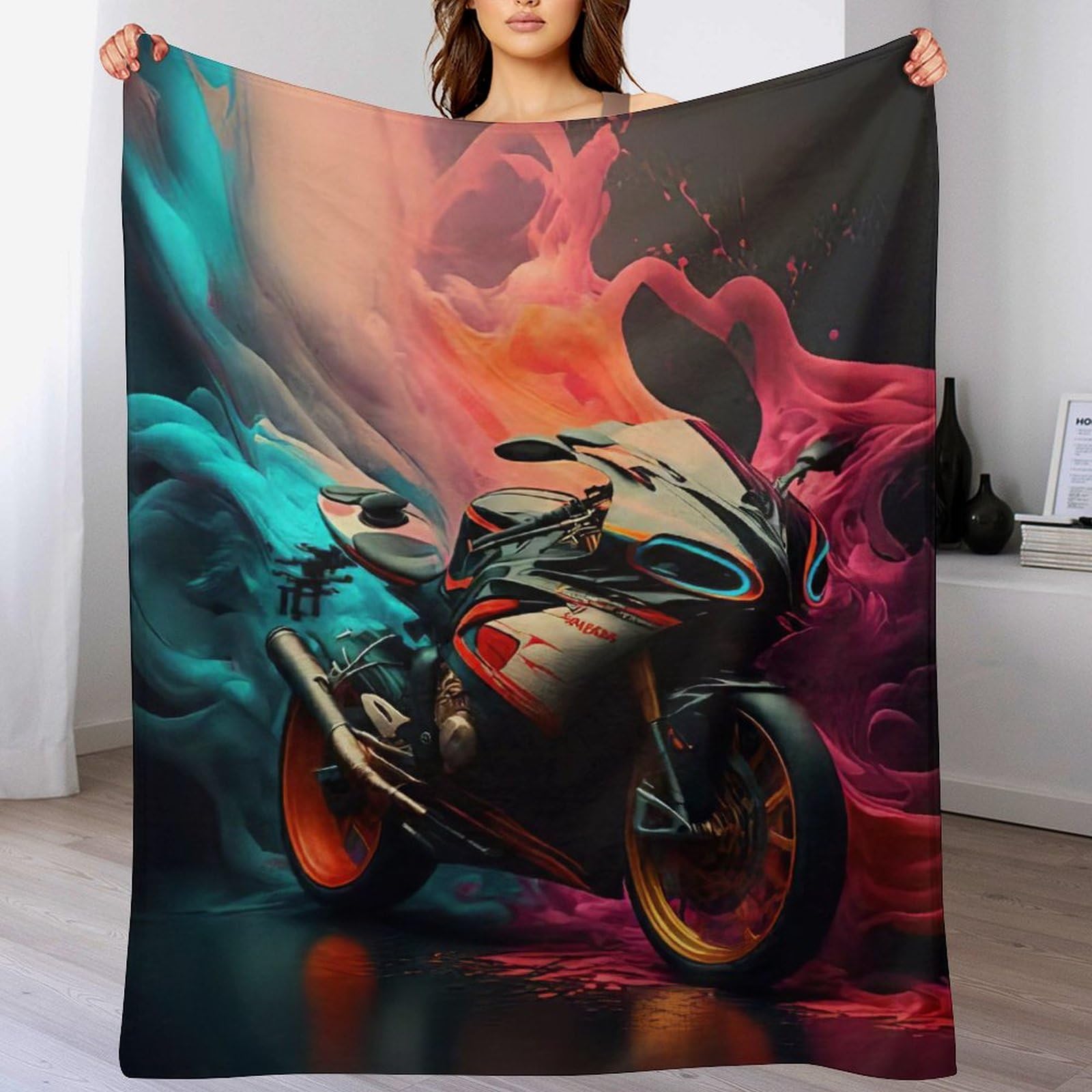 Tapis douillet couverture polaire flannel moto plaid de lit chaud haute densité