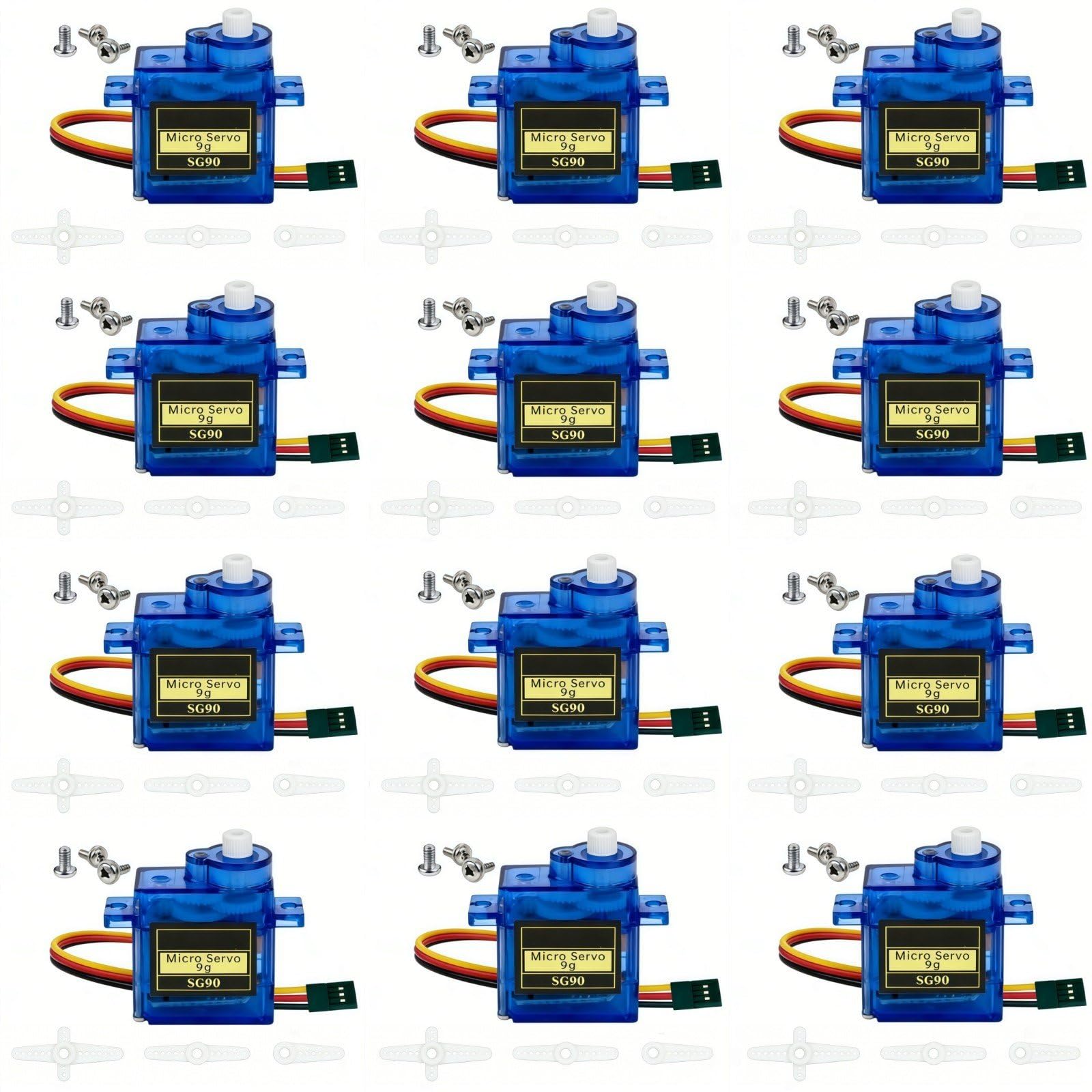 Lot de 12 mini servomoteurs 9G - Pour Arduino - Contrôle avec câble - Pour robot radiocommandé, bras, avion, hélicoptère, bateau