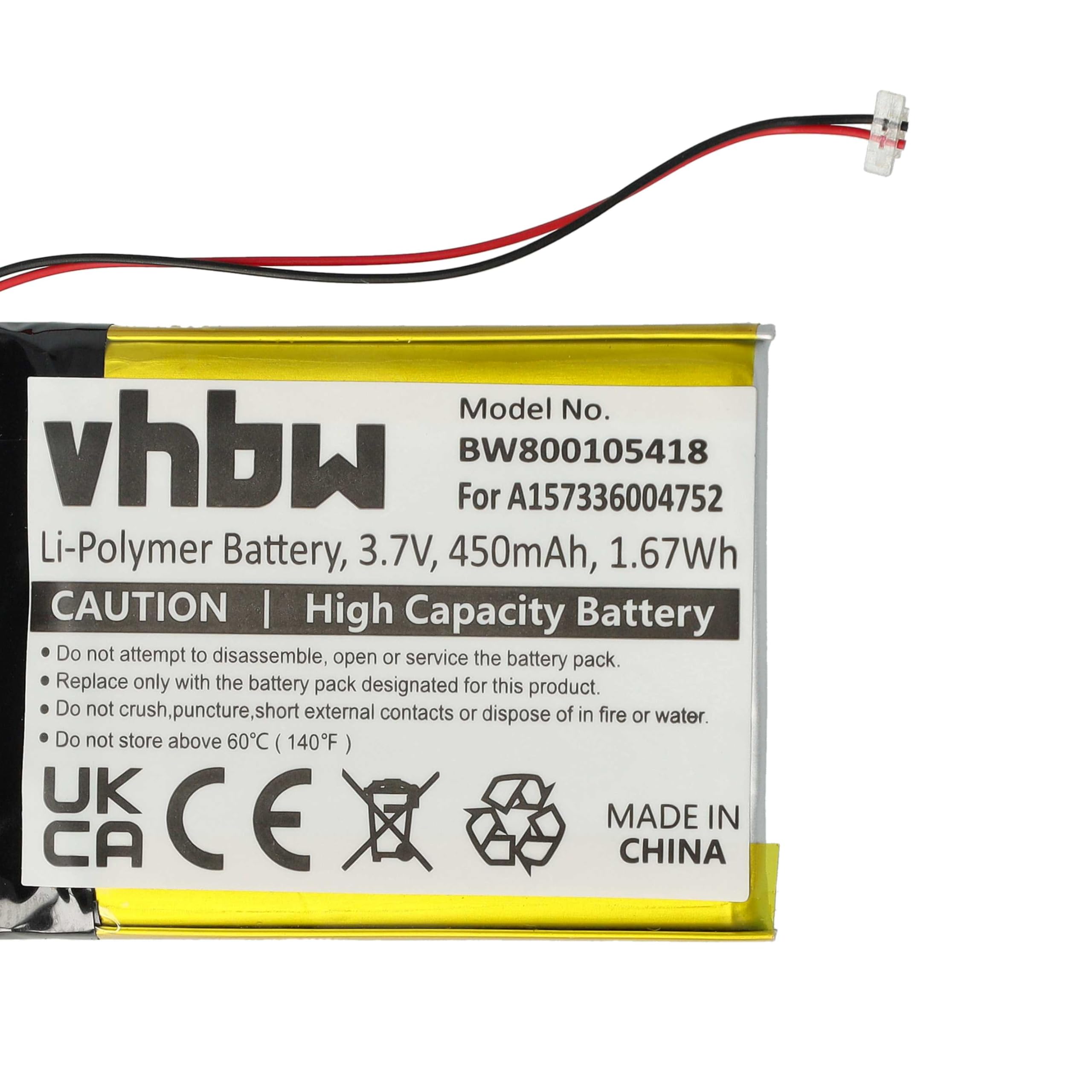vhbw bateria 450 mAh do odtwarzacza MP3 wideo Samsung YP-T10 YP-T10J YP-T10JAB YP-T10JAGY YP-T10JARY YP-T10JAU YP-T10JR YP-T10QB/XSH zastępuje A157336004752