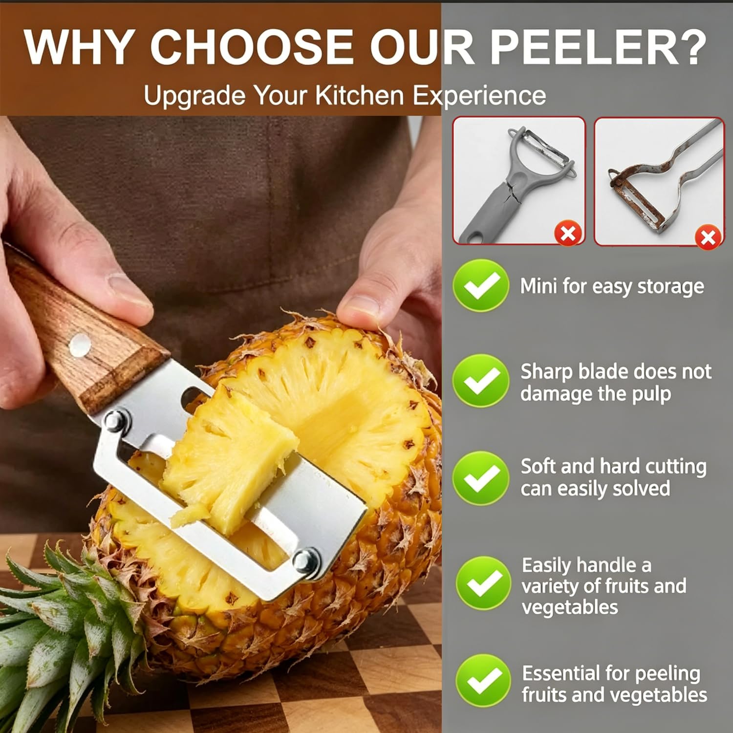 MultiFunctional Vegetable Peeler for Kitchen, Vegetable Peeler with Wooden Handle and Bottle Opener, 2-in-1 Stainless Steel Kitchen Peelers for Fruit Veggie Apple Potato Pumpkin Papaya(1PCS) — view 3