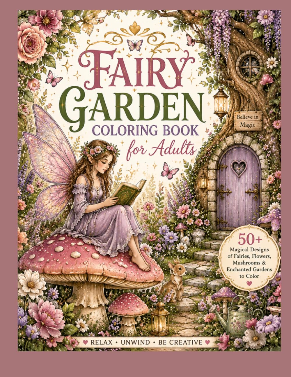 Fairy Garden Coloring Book for Adults: 50+A Magical Collection of Fairies, Enchanted Flowers, Mushrooms, Butterflies & Whimsical Gardens to Color