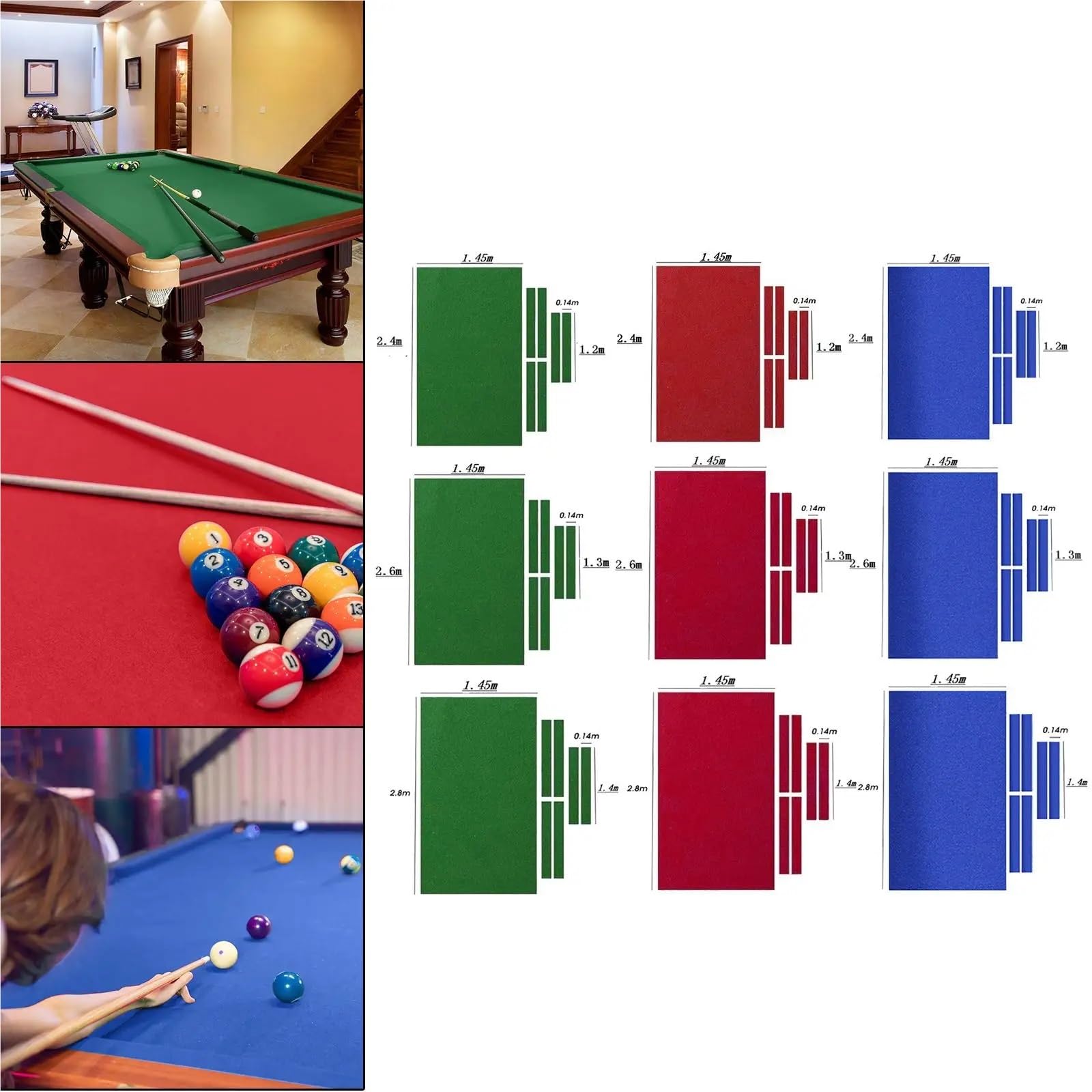 Professionelle Billard Pool Tisch Tuch Matte Zubehör 7/8/9 Ft für Billard
