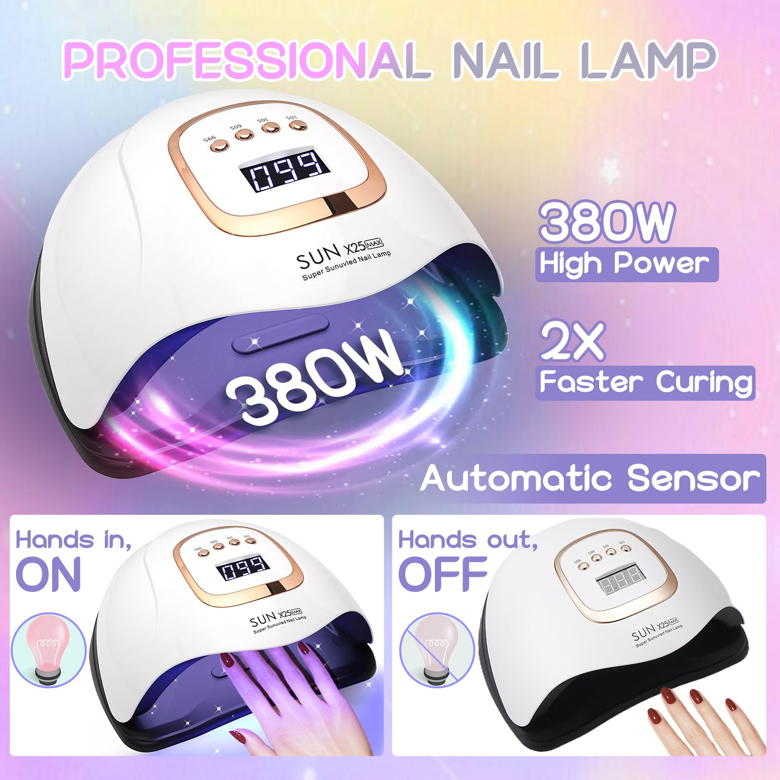 380W Lampada UV LED Unghie Professionale con 81 Perle, 4 Impostazioni Timer Fornetto Unghie Semipermanente con LCD Display Digitale, Sensore Automatico Lampada Unghie UV Led per Salone e Casa
