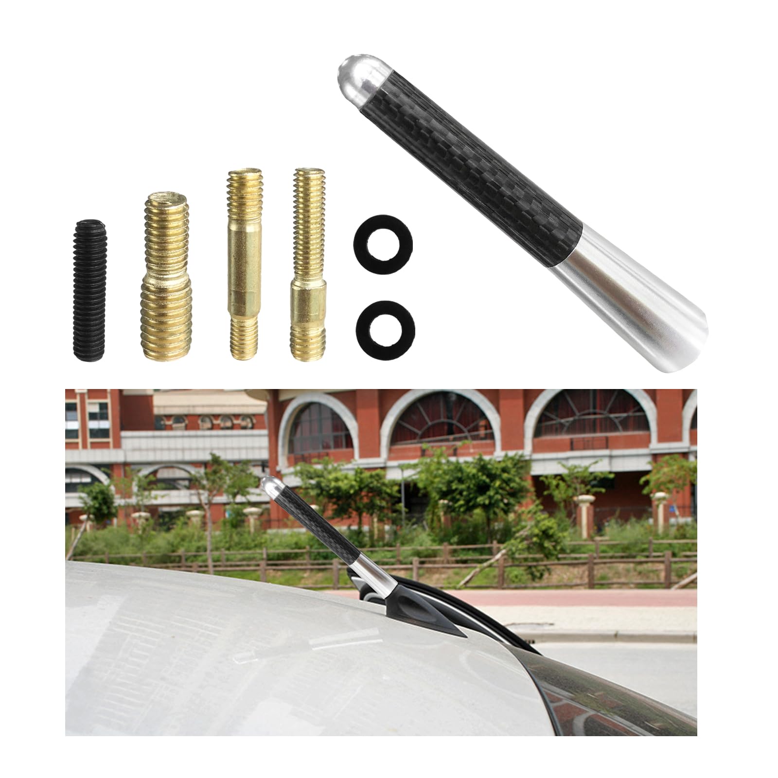 AugenyAugeny Car Short Antenna, Carbon Fiber Antenna Replacement with Screws for AM/FM Radio Reception, Car Accessories (3.14", Silver)