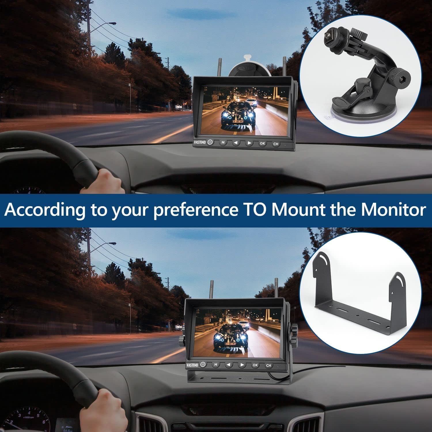 V01 Caméra de Recul Sans Fil HD 7'' Moniteur 1080P, Étanche IP69, Signaux Numériques Stables, Vision Nocturne Grand Angle 150° pour Voitures