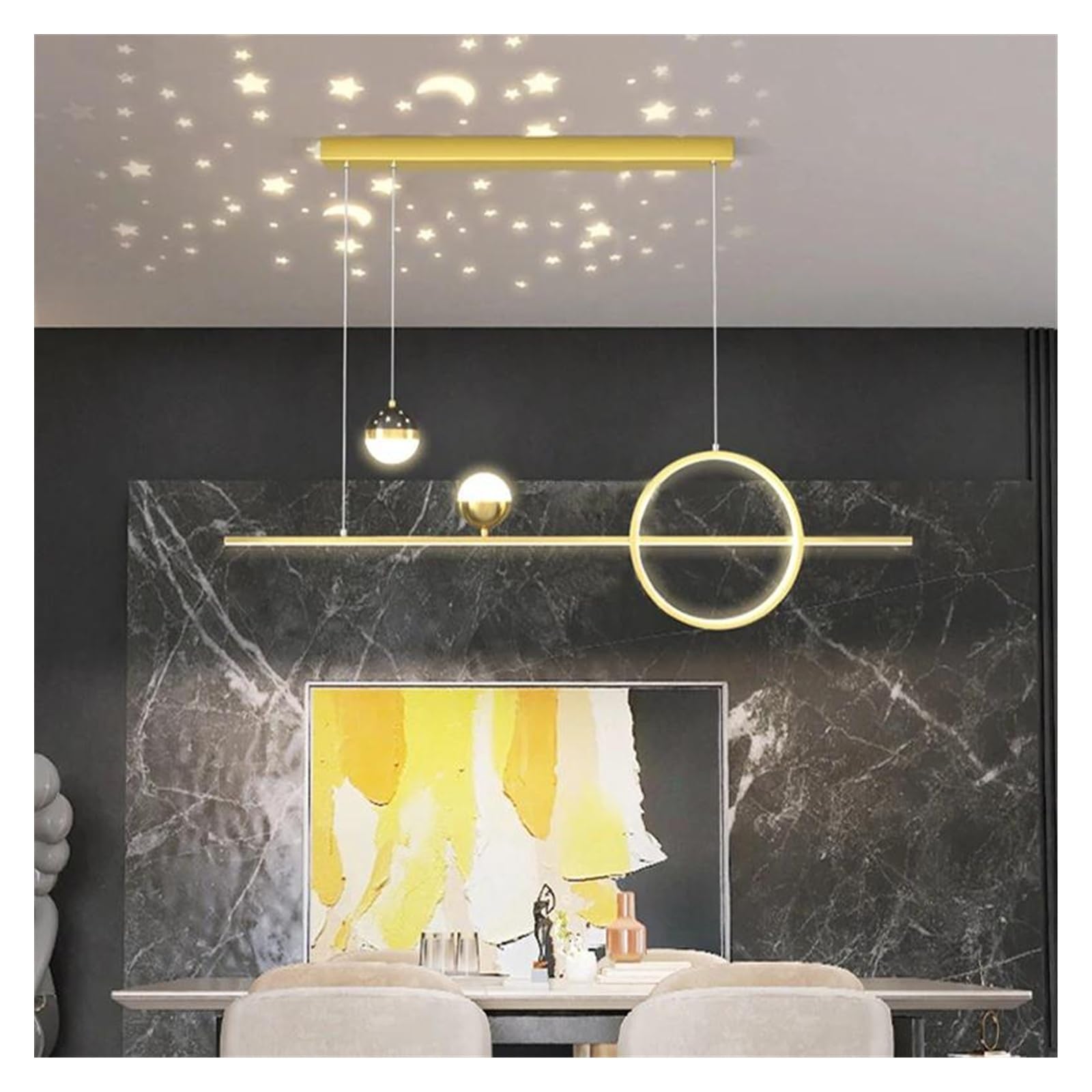 Lustre LED Moderne pour Restaurant et Cuisine Ambiance Chaleureuse Suspension Or 80cm